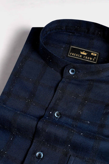 Yale Blue and Black Checkered Flannel Shirt