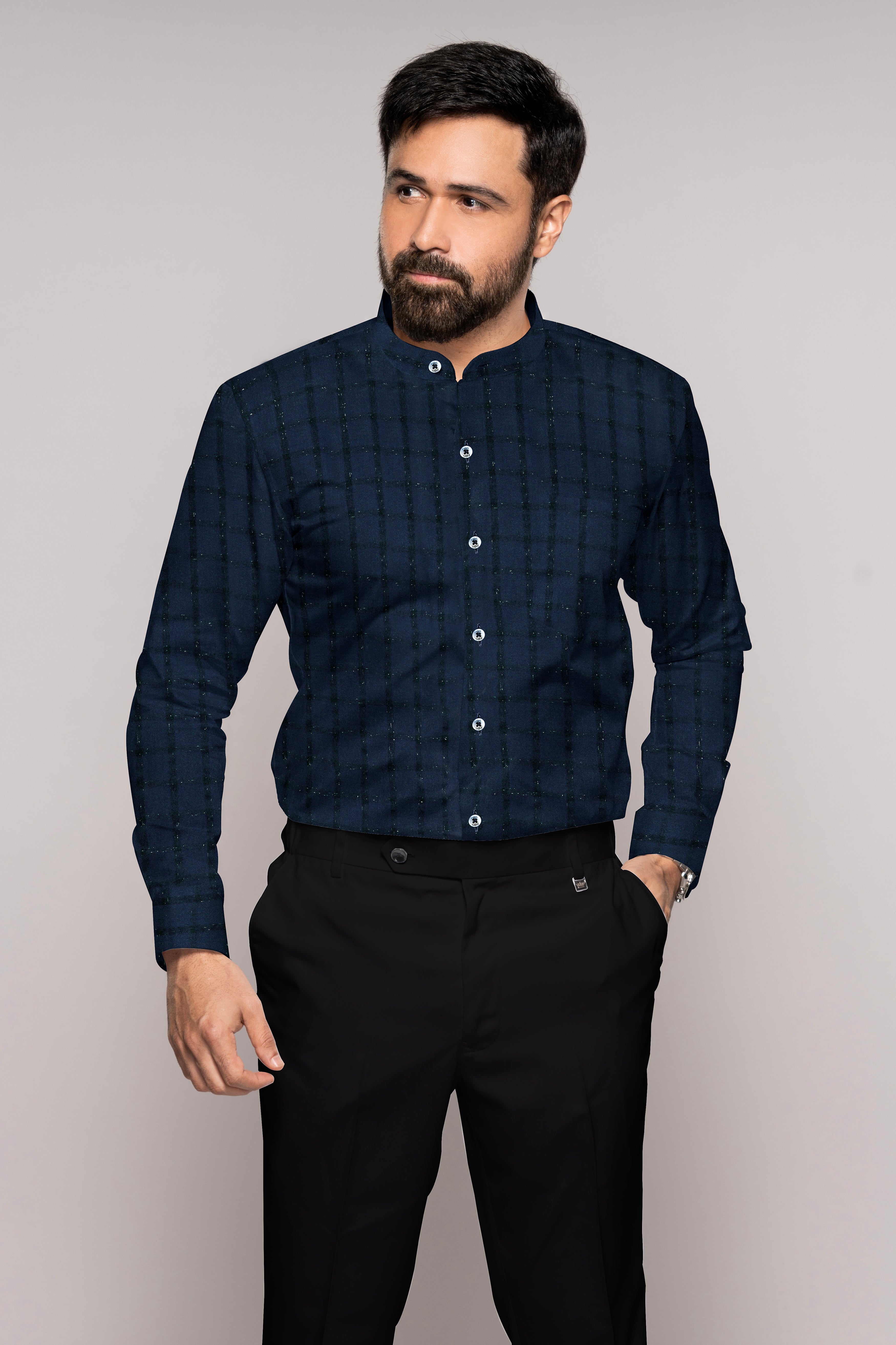 Yale Blue and Black Checkered Flannel Shirt