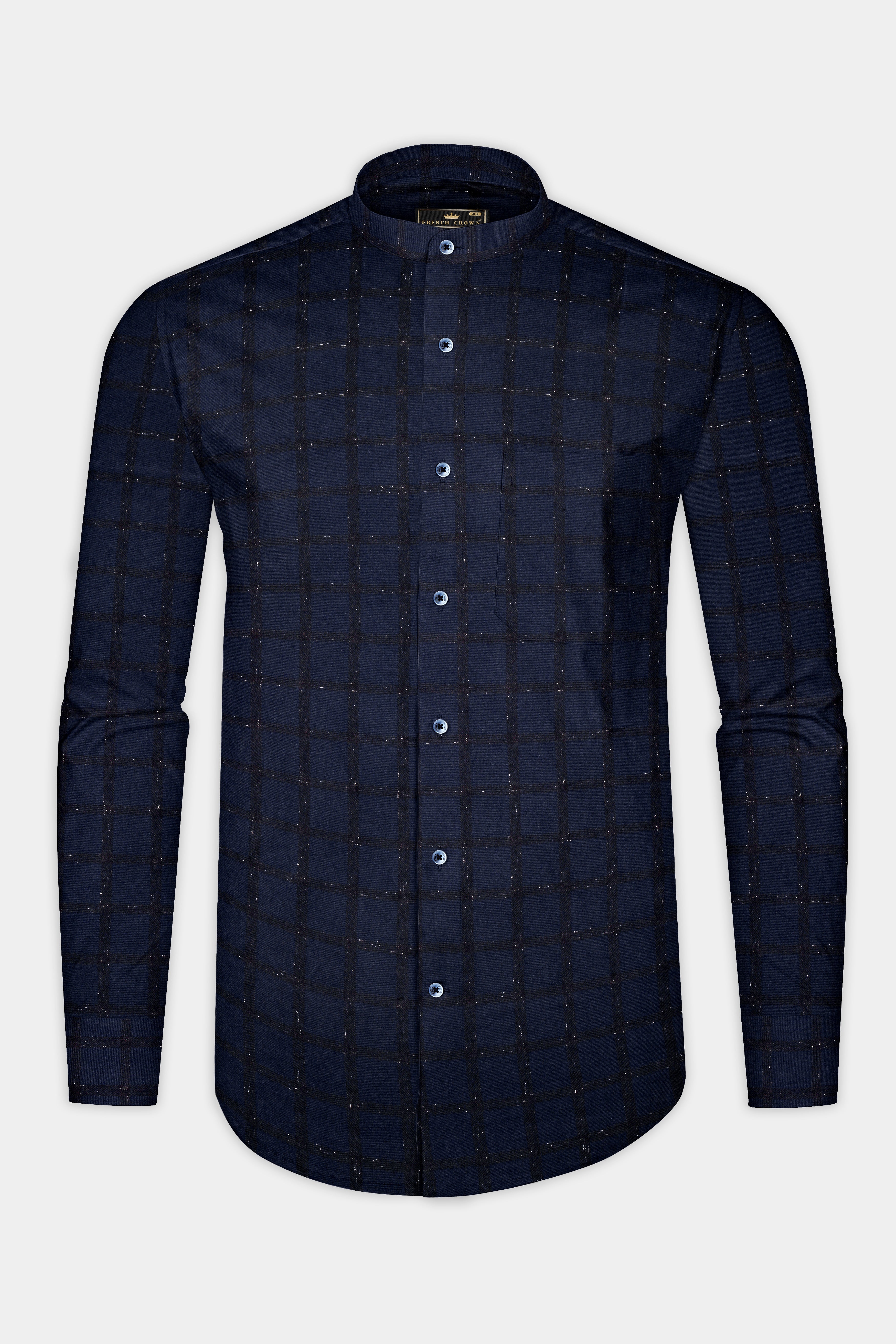 Yale Blue and Black Checkered Flannel Shirt