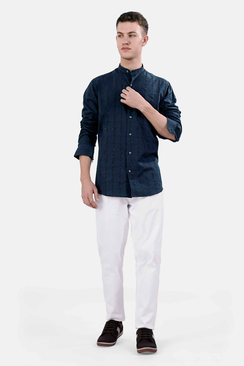 Yale Blue and Black Checkered Flannel Shirt