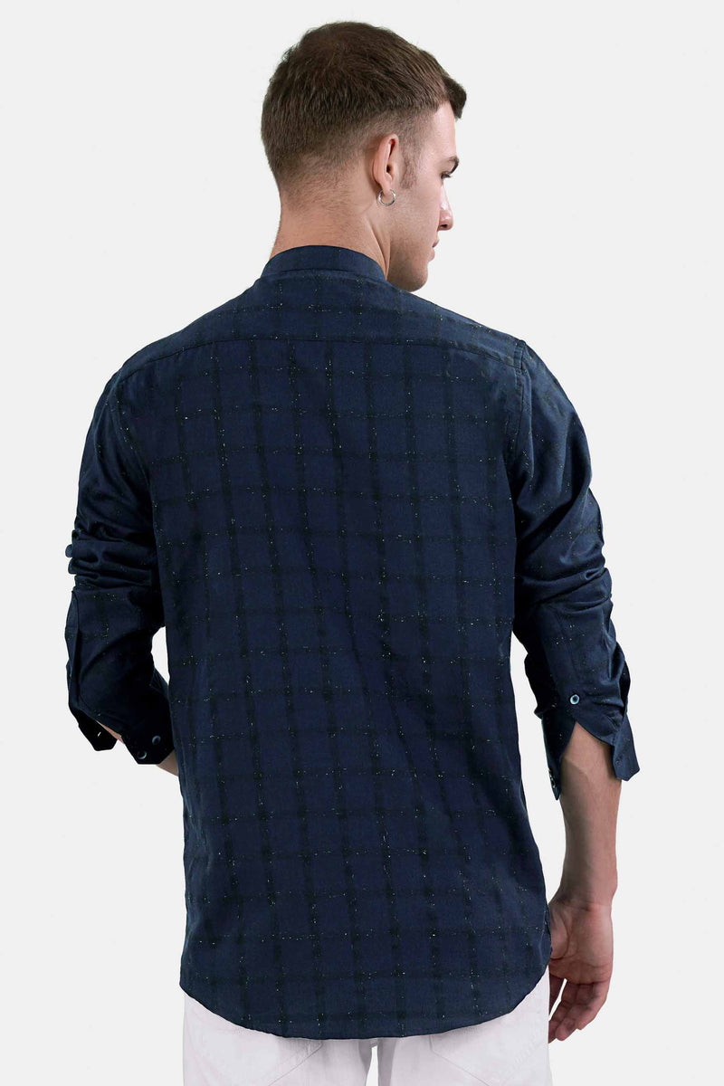 Yale Blue and Black Checkered Flannel Shirt