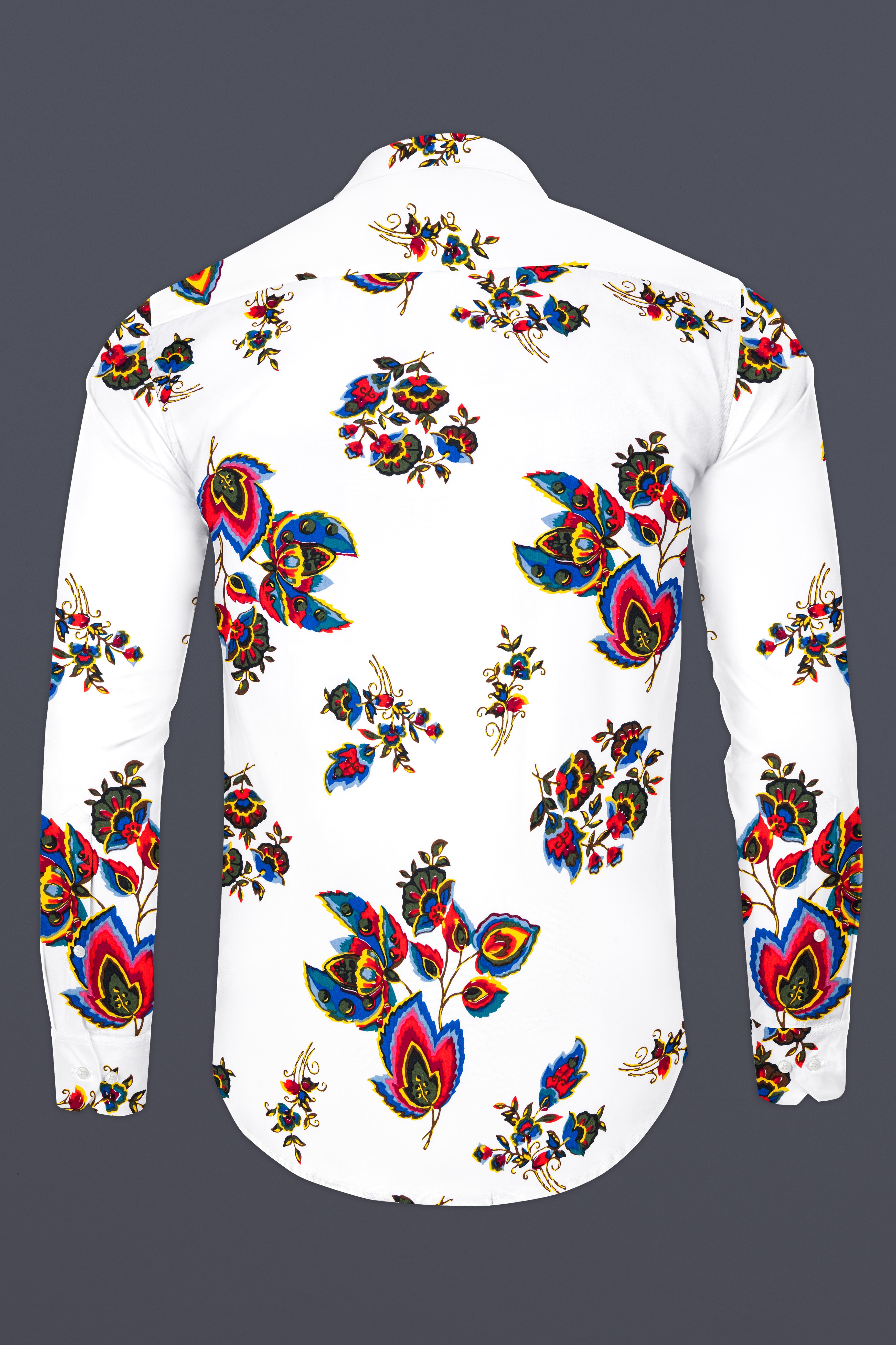 Bright White Multicolour Leaves Printed Premium Cotton Shirt