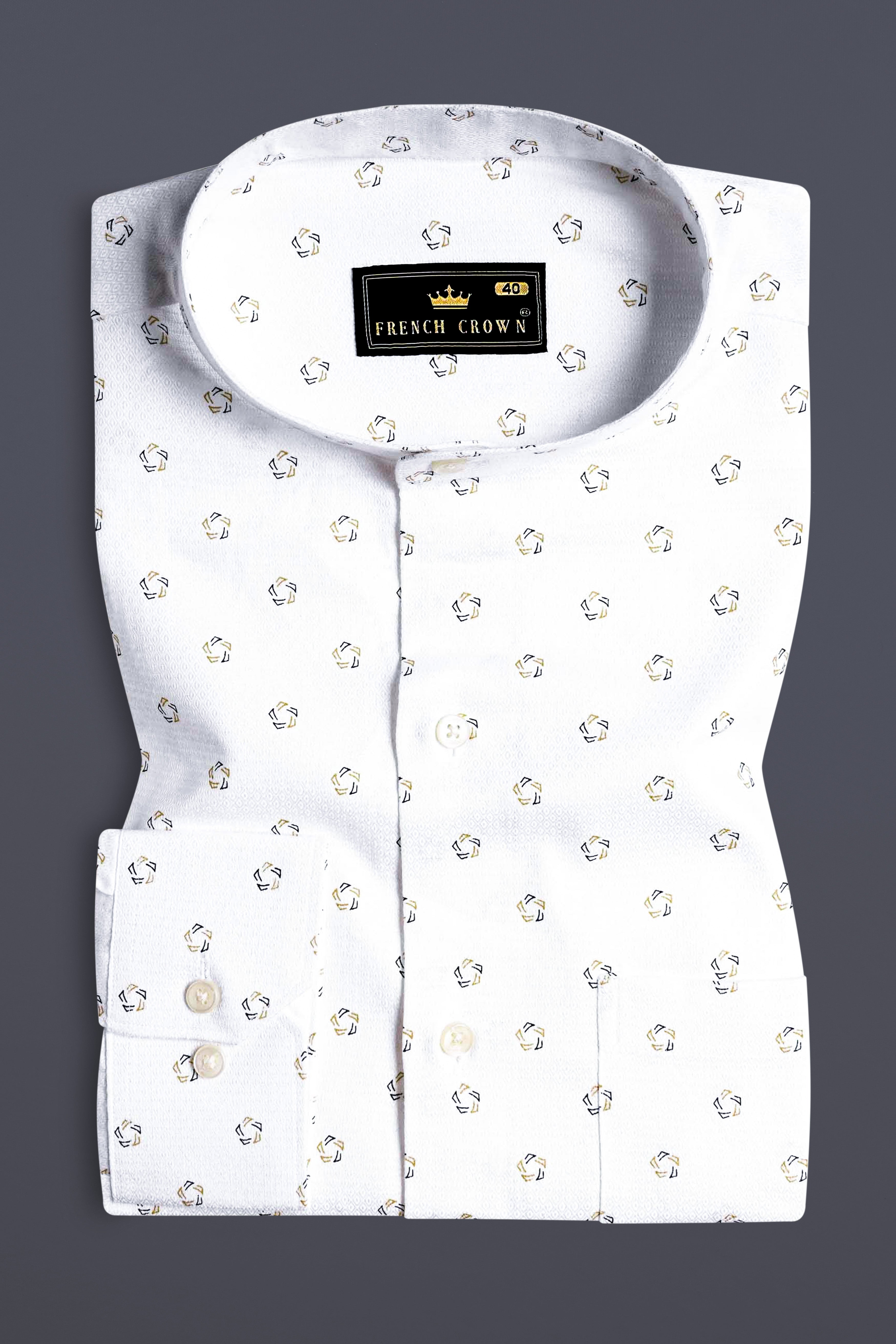 Bright White Printed Dobby Textured Premium Giza Cotton Shirt