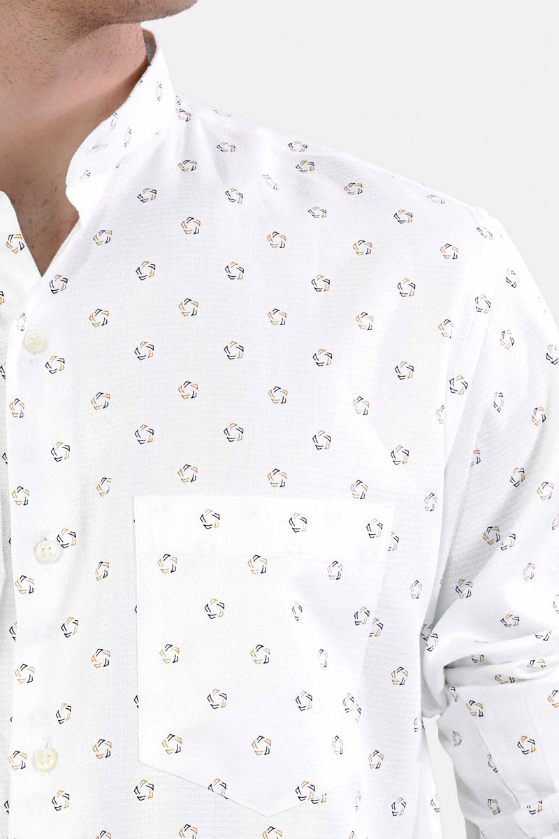 Bright White Printed Dobby Textured Premium Giza Cotton Shirt