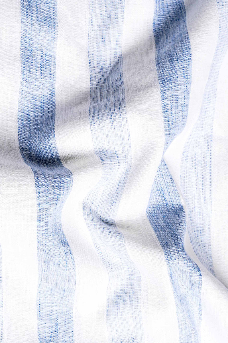 Hoki Blue and White Striped Luxurious Linen Kurta Shirt