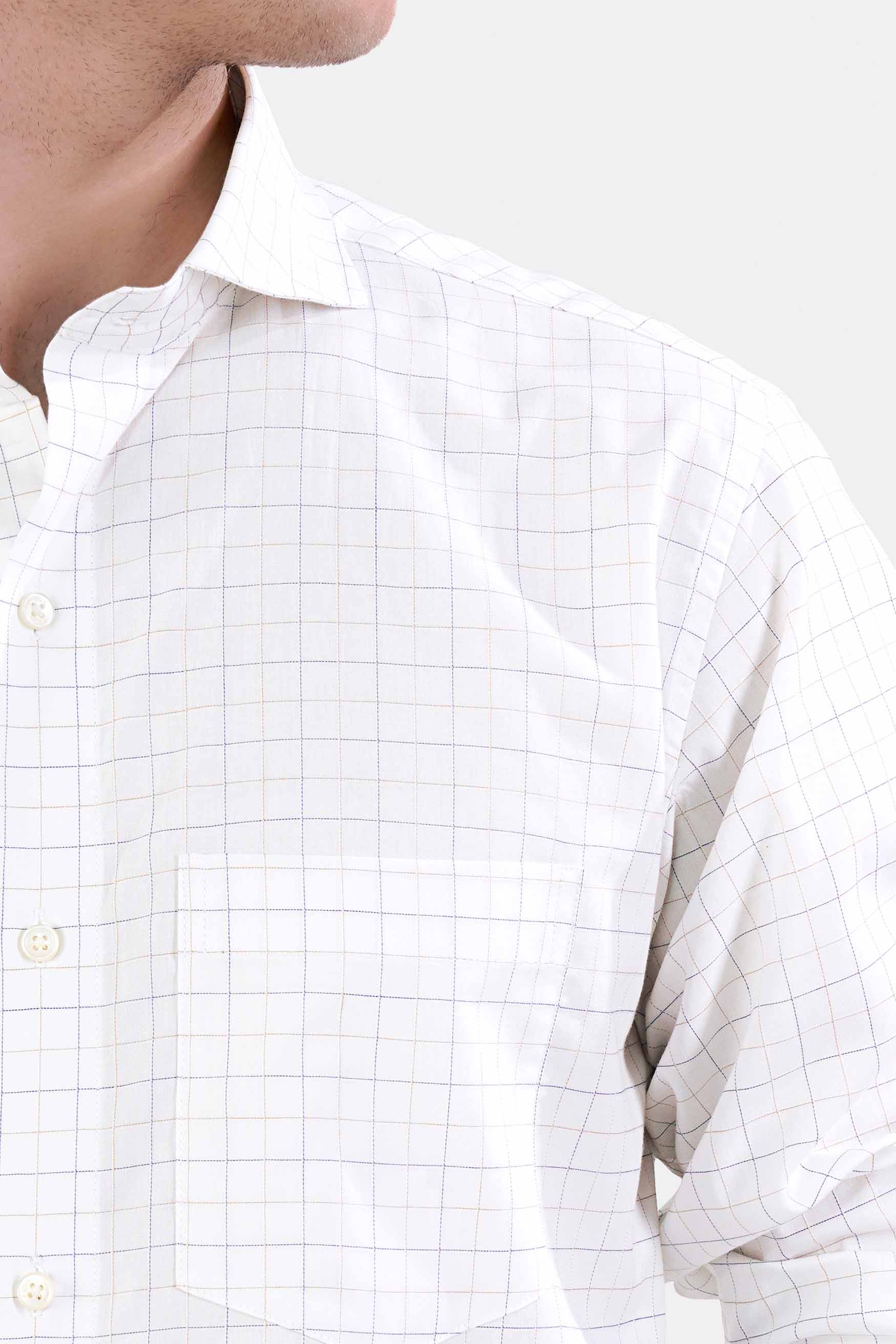 Bright White Checkered Dobby Textured Premium Giza Cotton Shirt