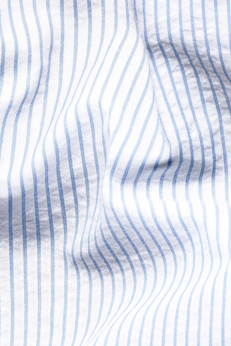 Chetwode Blue and White Striped Seersucker Giza Cotton Shirt