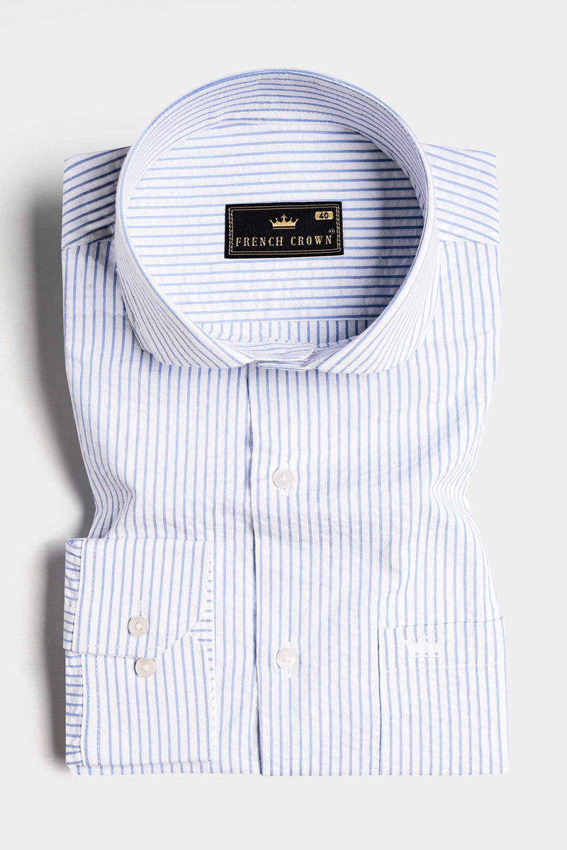 Chetwode Blue and White Striped Seersucker Giza Cotton Shirt