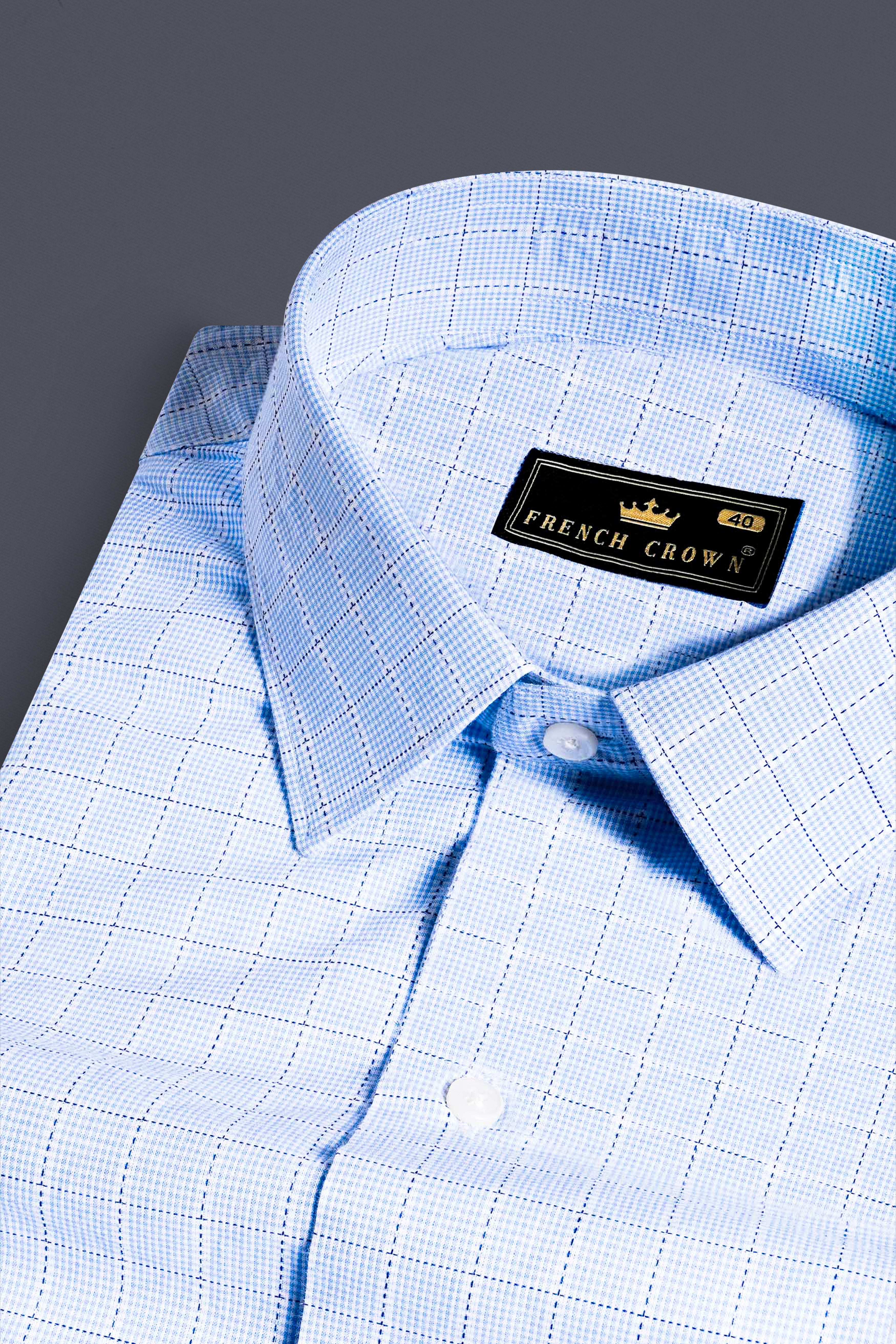 Carolina Blue Checkered Dobby Textured Premium Giza Cotton Shirt