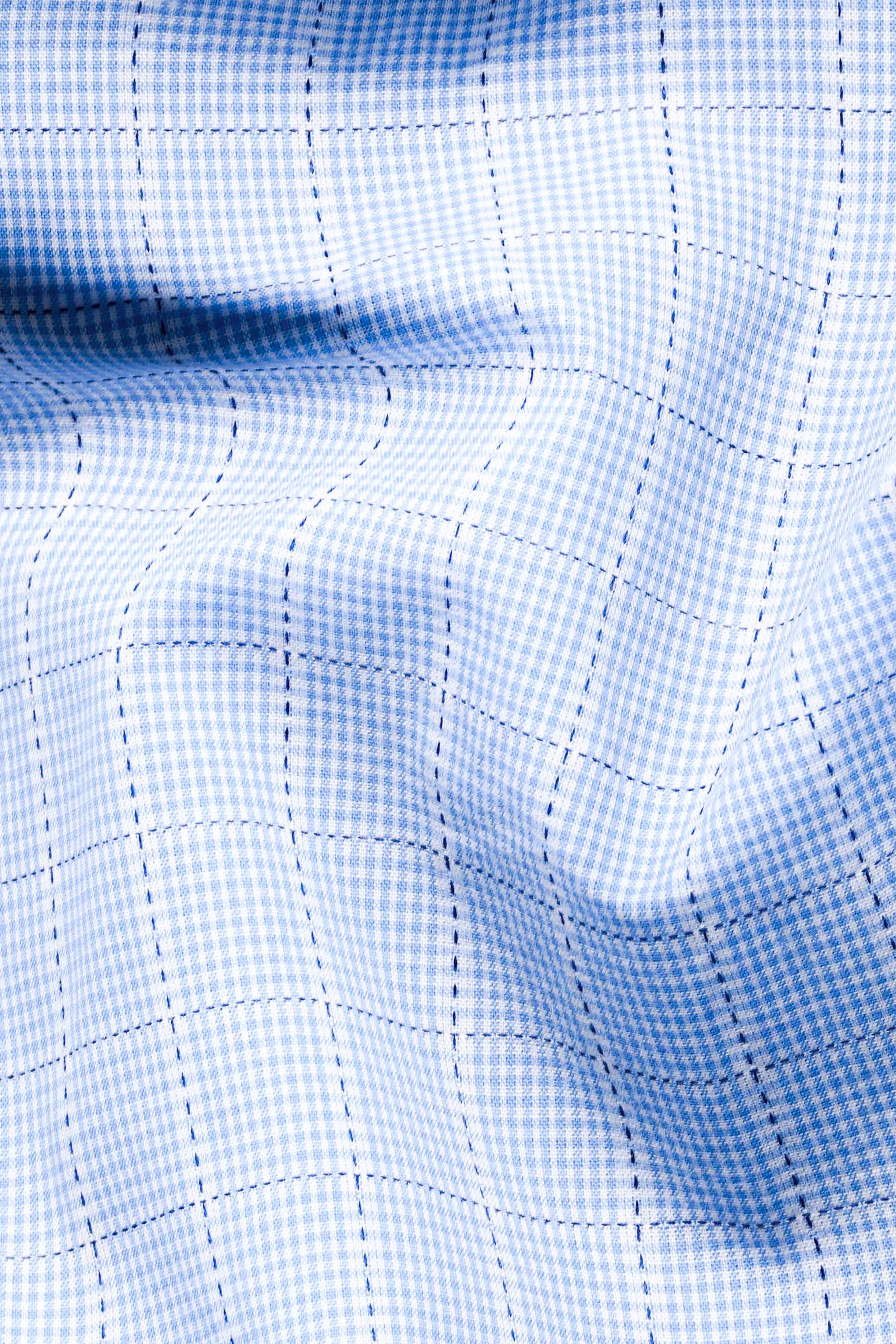 Carolina Blue Checkered Dobby Textured Premium Giza Cotton Shirt