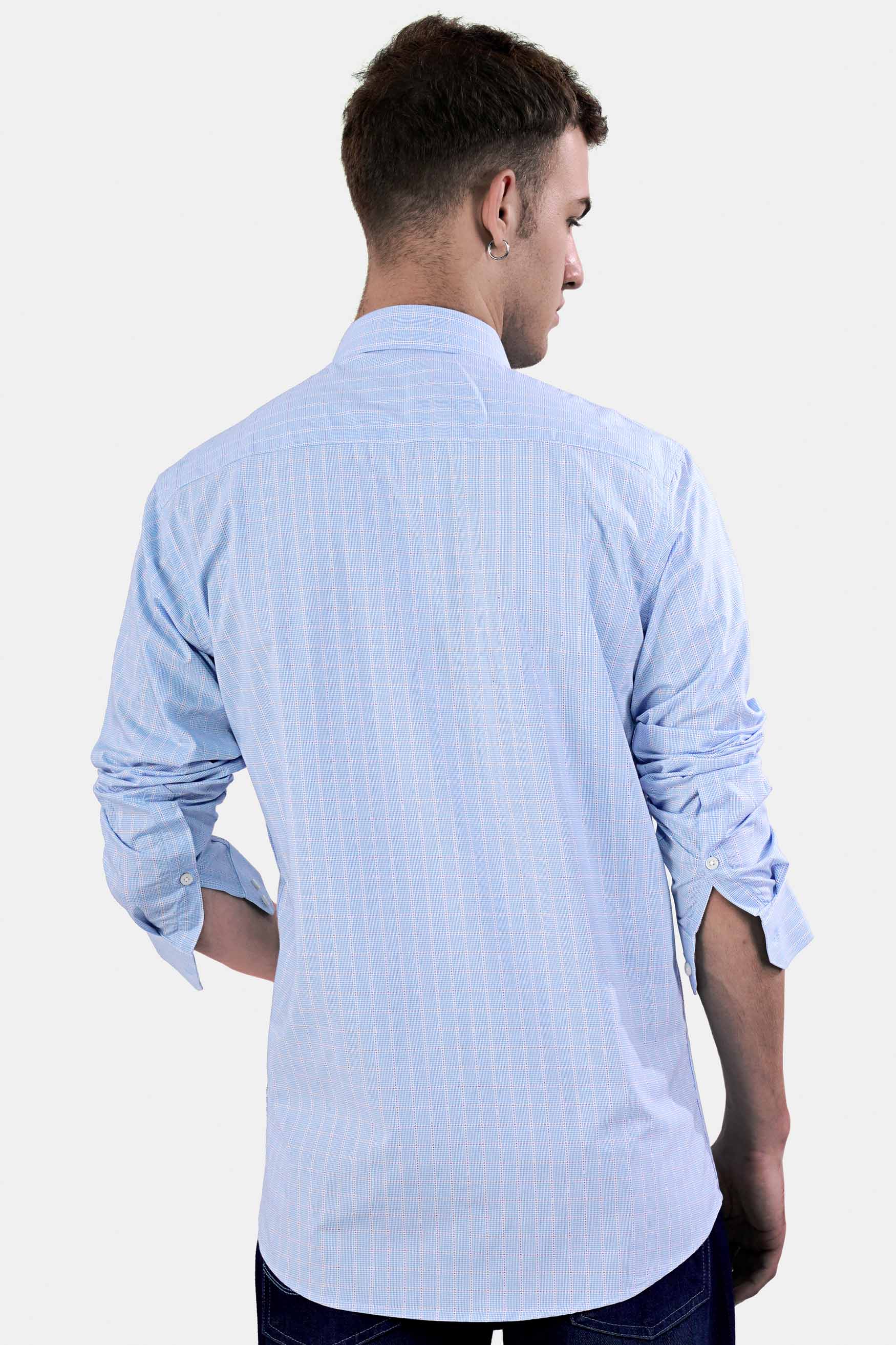 Carolina Blue Checkered Dobby Textured Premium Giza Cotton Shirt