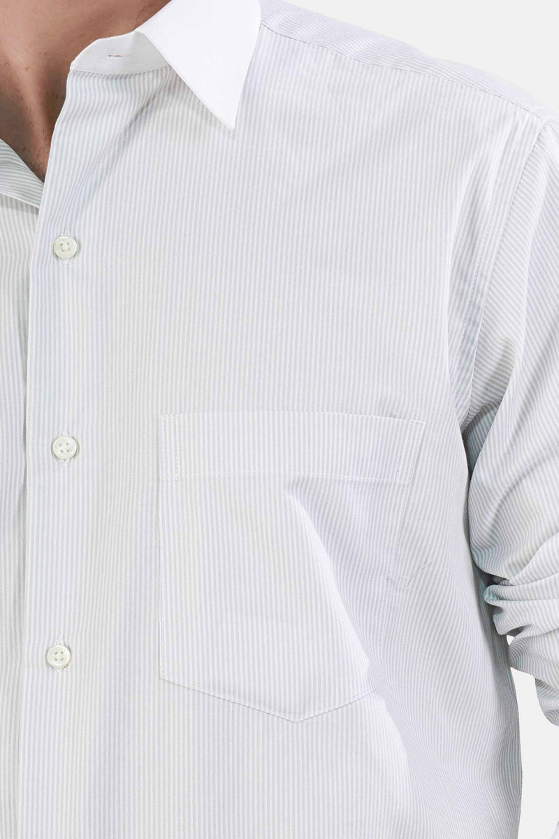 Gainsboro Gray Striped with White Cuffs and Collar Premium Cotton Shirt