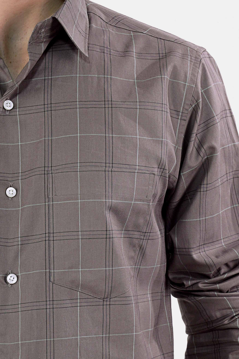 Wenge Brown and Black Twill Plaid Premium Cotton Shirt
