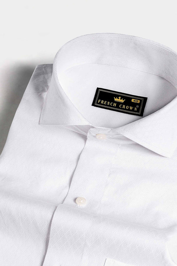 Bright White Jacquard Textured Premium Giza Cotton Shirt