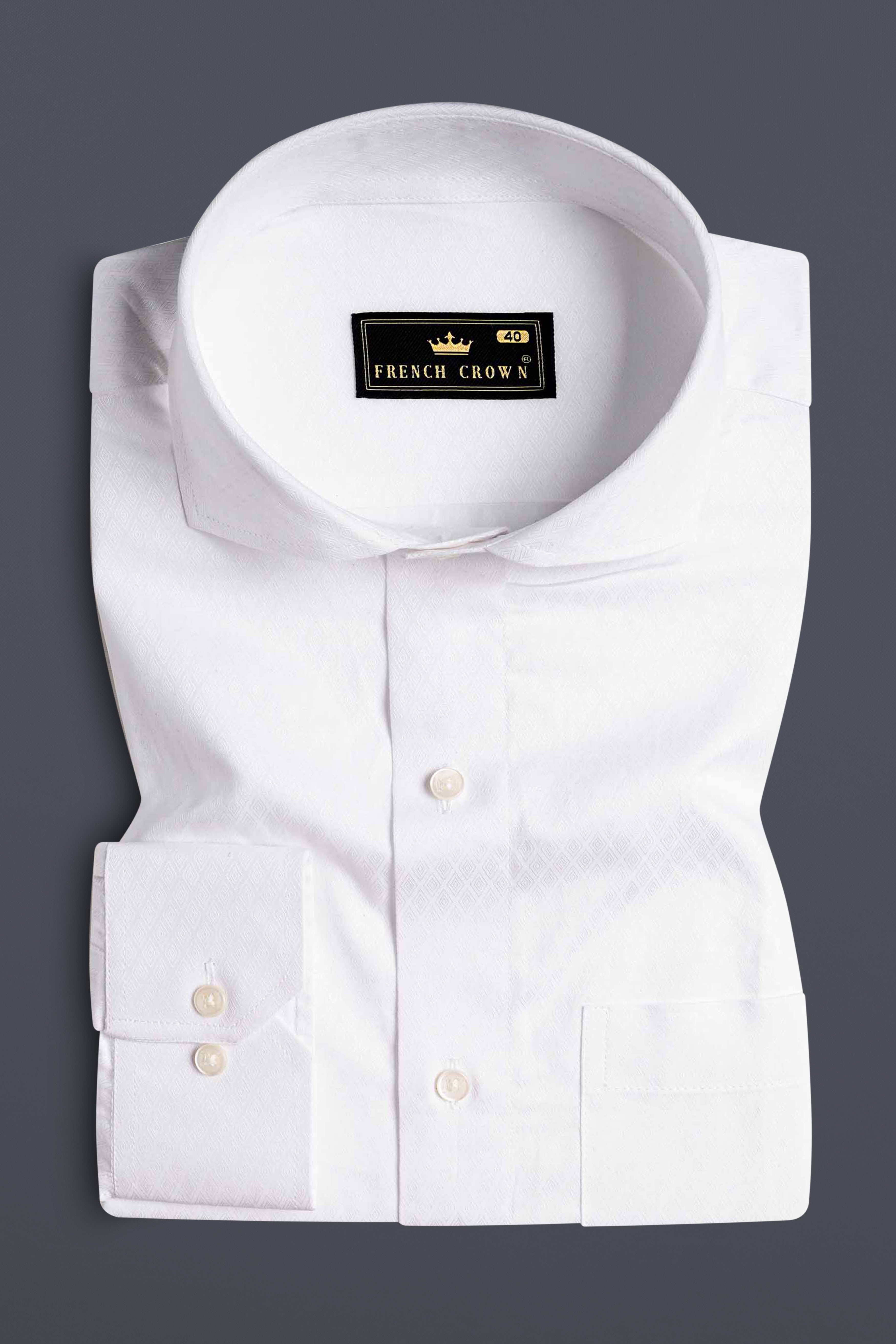 Bright White Jacquard Textured Premium Giza Cotton Shirt