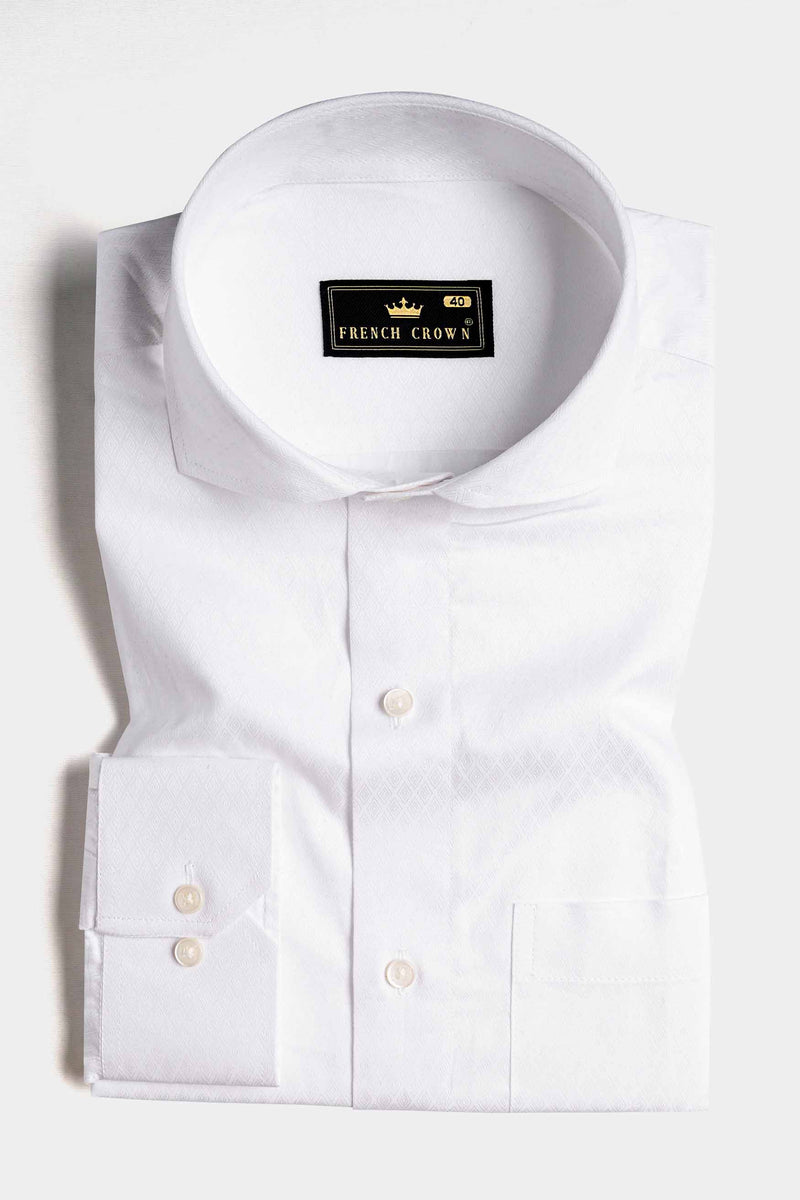 Bright White Jacquard Textured Premium Giza Cotton Shirt