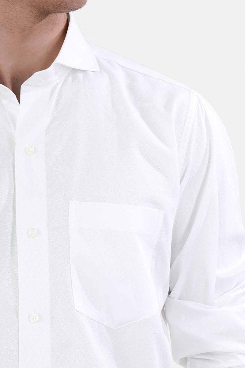 Bright White Jacquard Textured Premium Giza Cotton Shirt