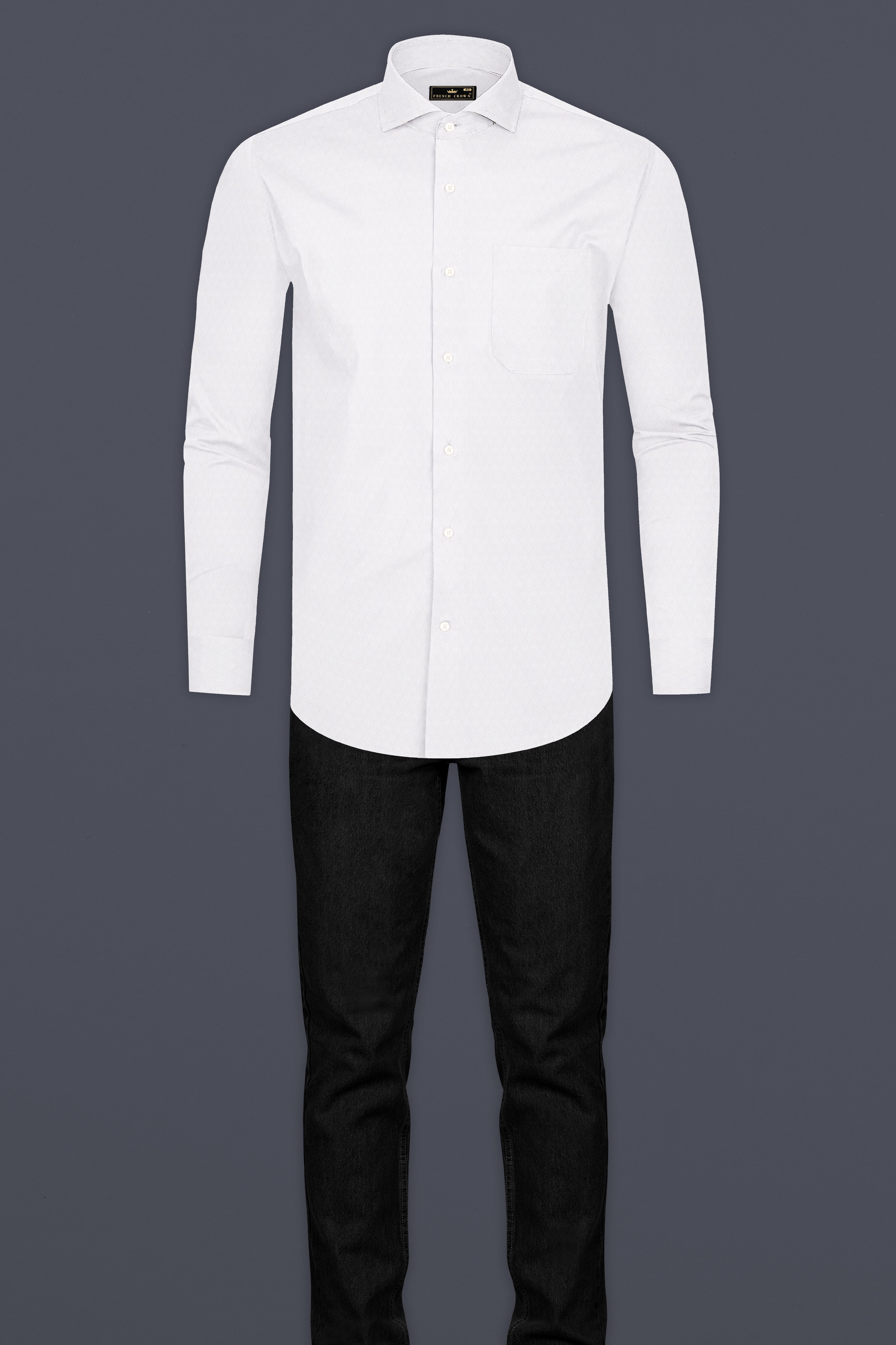 Bright White Jacquard Textured Premium Giza Cotton Shirt