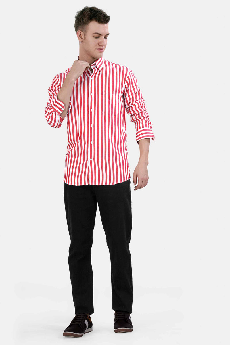 Mandy Pink and White Striped Twill Premium Cotton Button Down Shirt