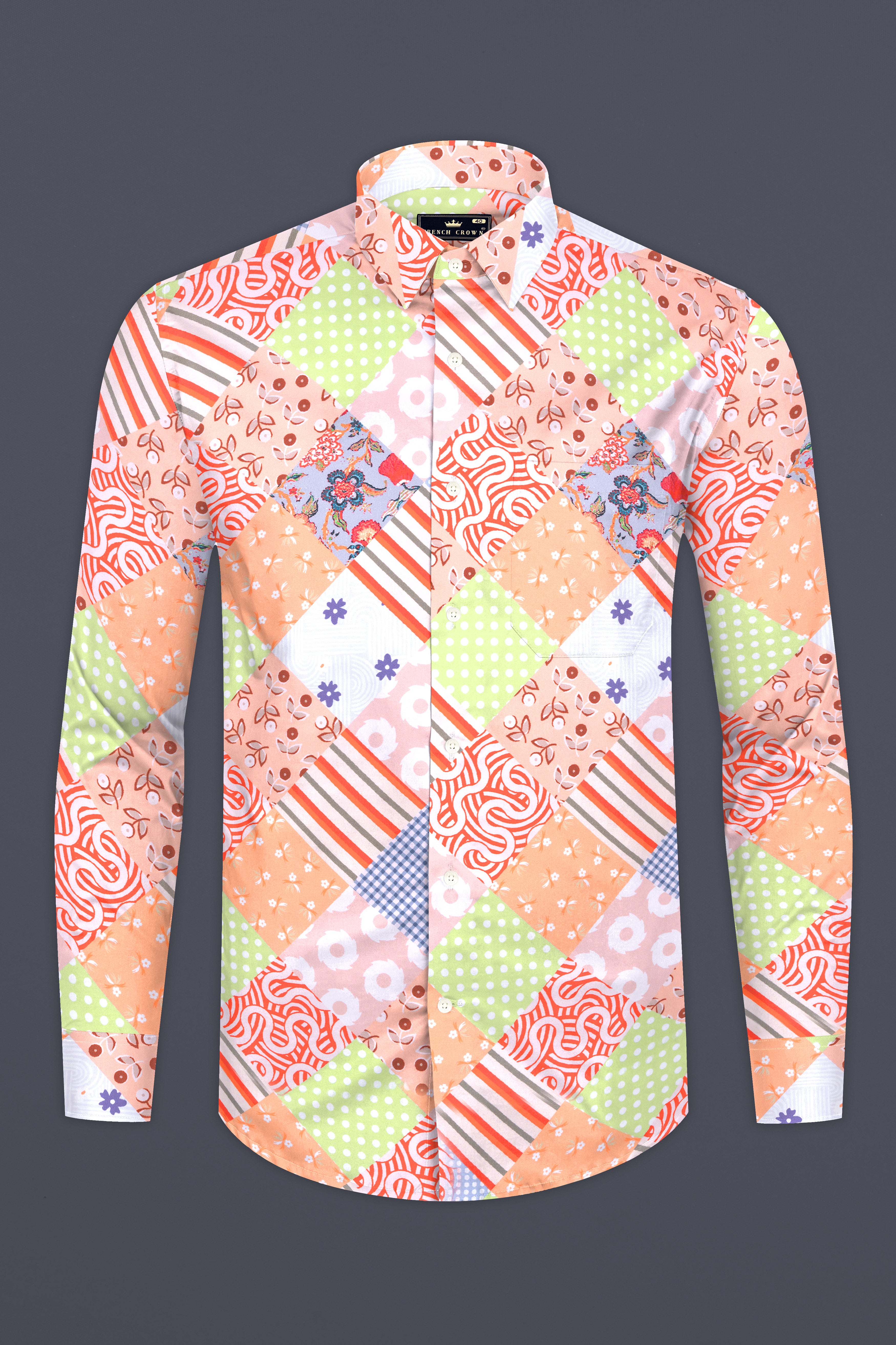 Mandys Peach and Olive Green Multicolour Abstract Printed Subtle Sheen Super Soft Premium Cotton Shirt