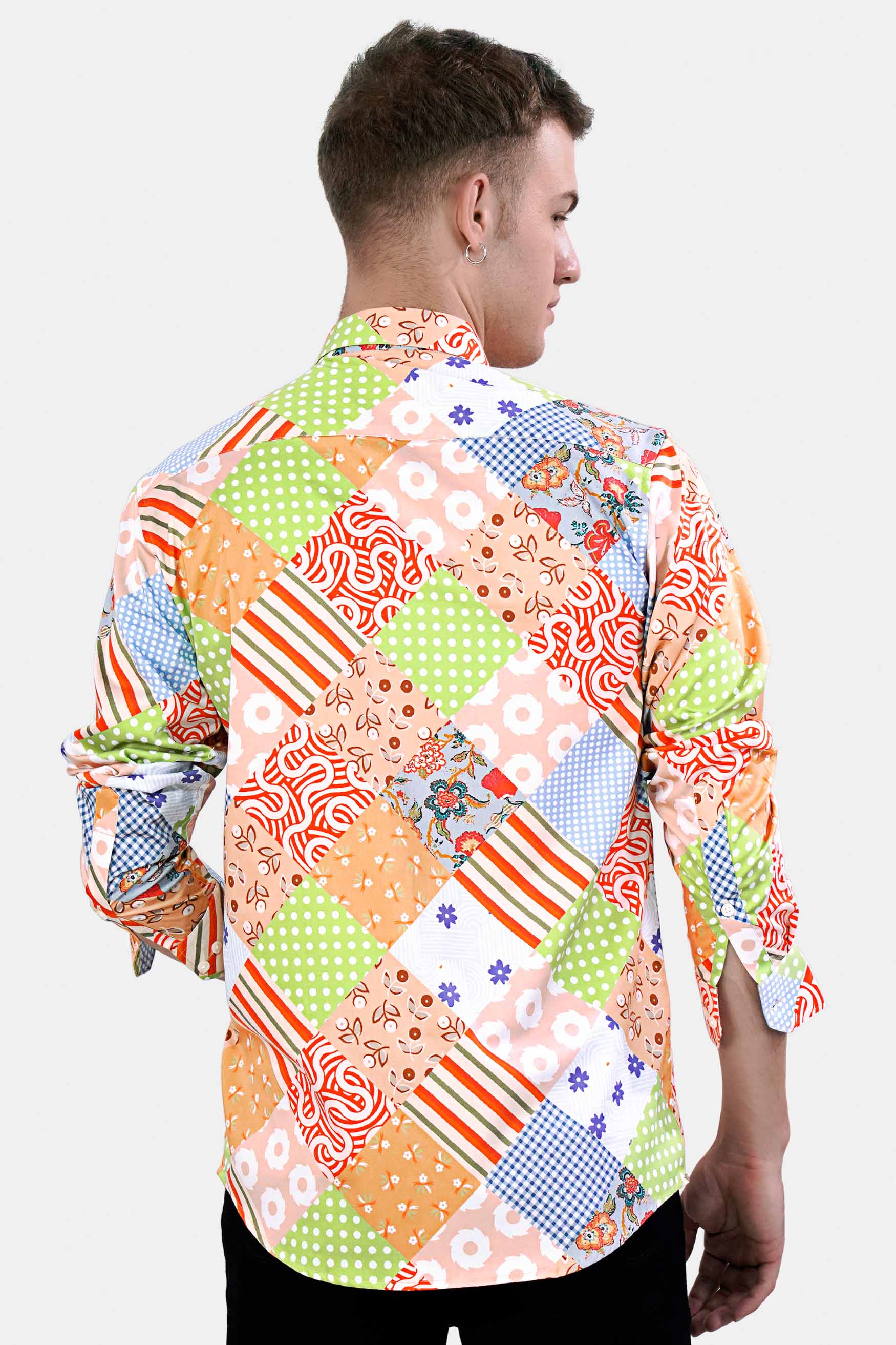 Mandys Peach and Olive Green Multicolour Abstract Printed Subtle Sheen Super Soft Premium Cotton Shirt