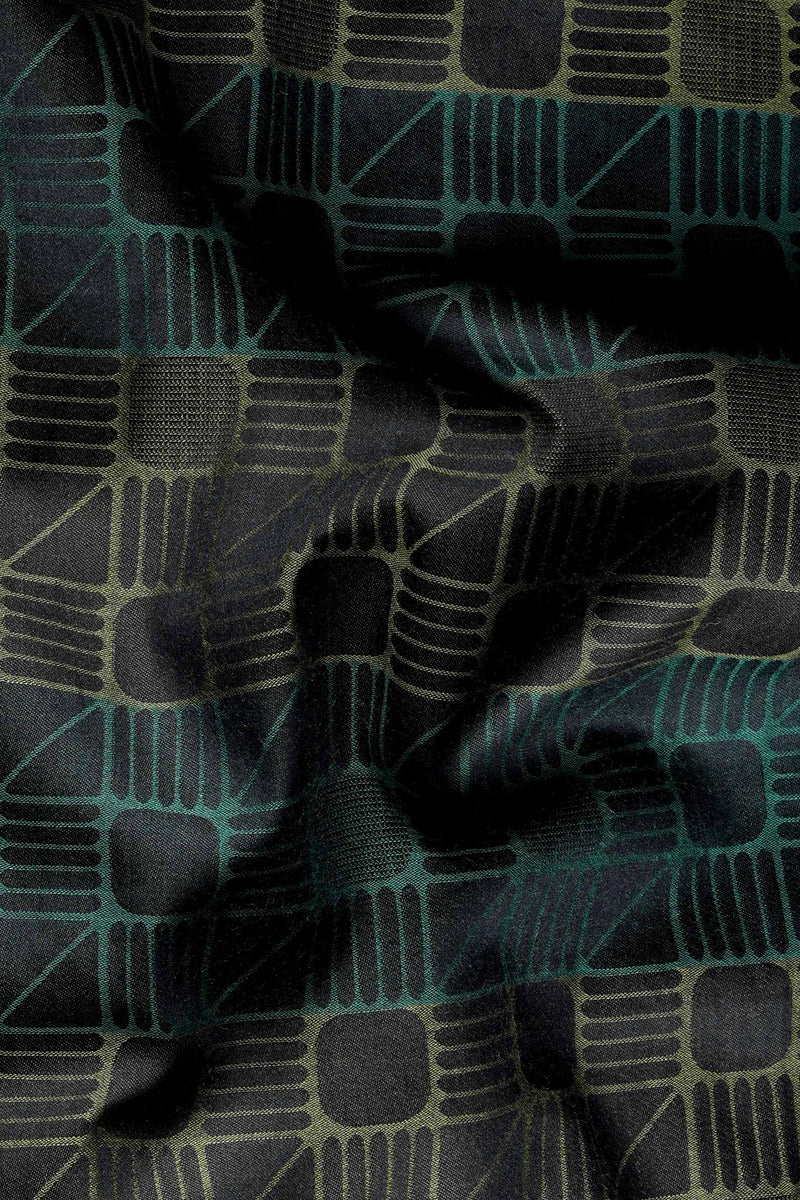 Tuatara Gray with Everglade Green Jacquard Textured Premium Giza Cotton Shirt