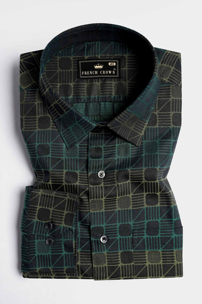 Tuatara Gray with Everglade Green Jacquard Textured Premium Giza Cotton Shirt