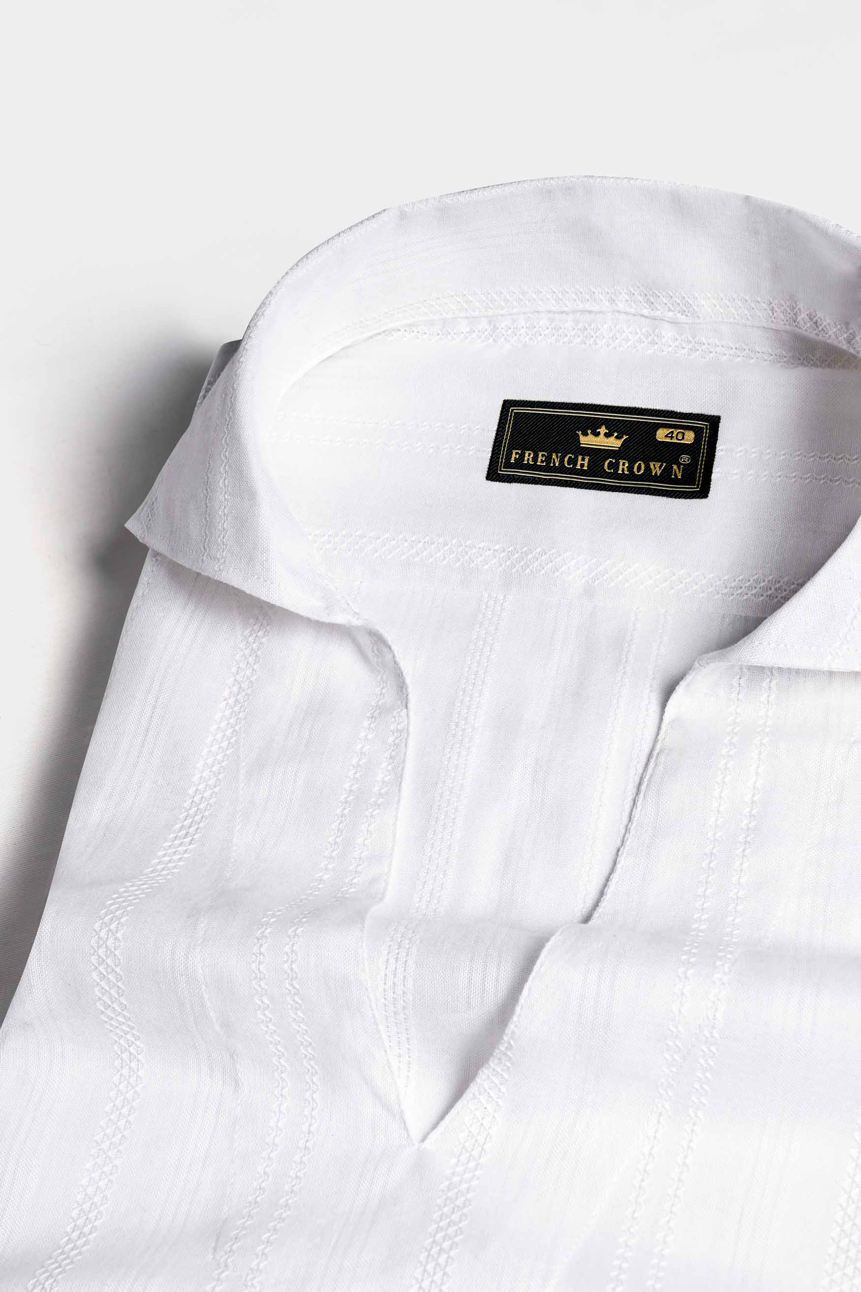 Bright White Dobby Textured Premium Giza Cotton Designer Shirt