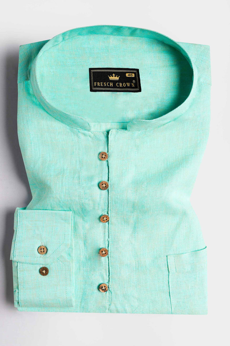Downy Green Luxurious Linen Kurta Shirt