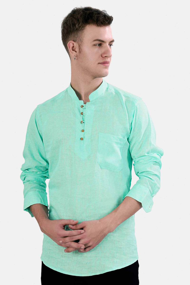 Downy Green Luxurious Linen Kurta Shirt