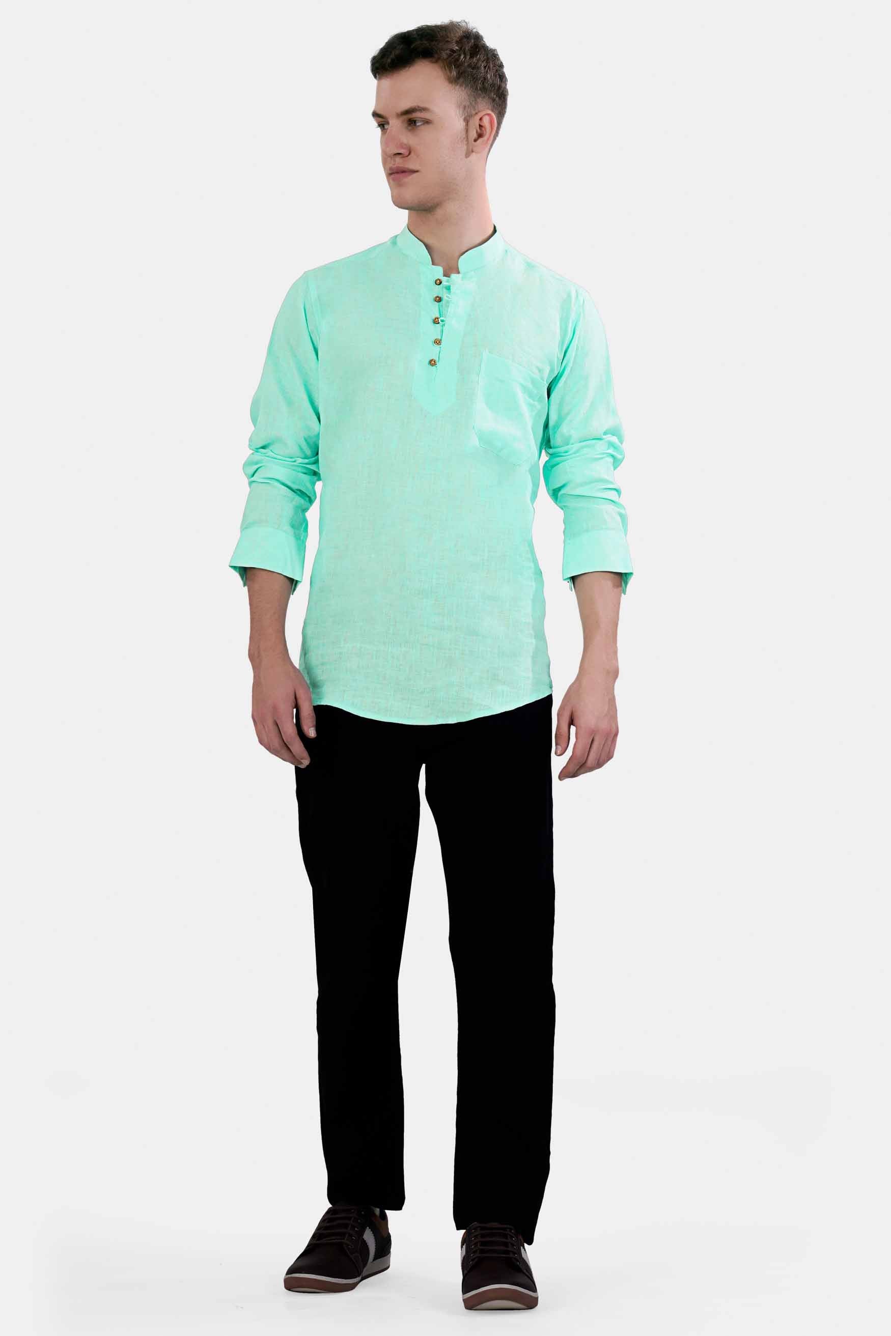 Downy Green Luxurious Linen Kurta Shirt