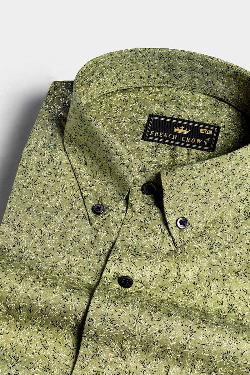 Husk Green Printed Premium Cotton Shirt