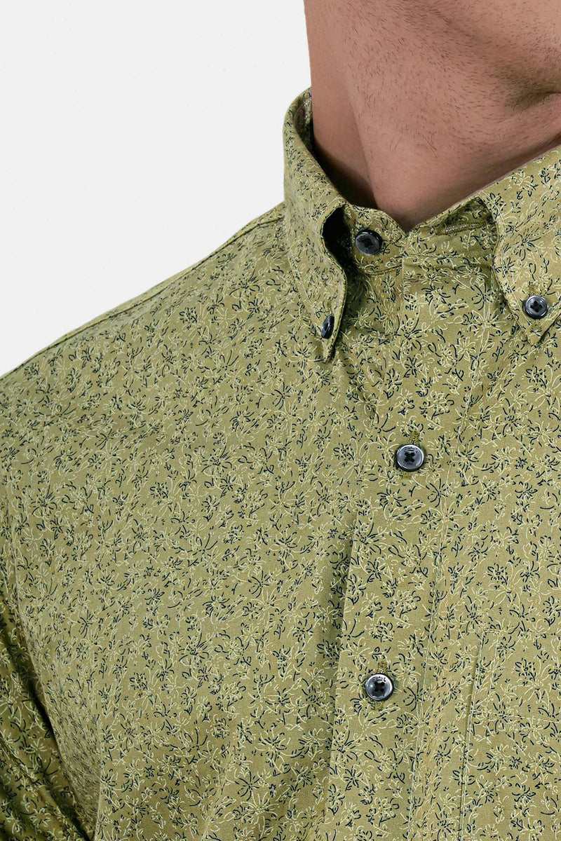 Husk Green Printed Premium Cotton Shirt