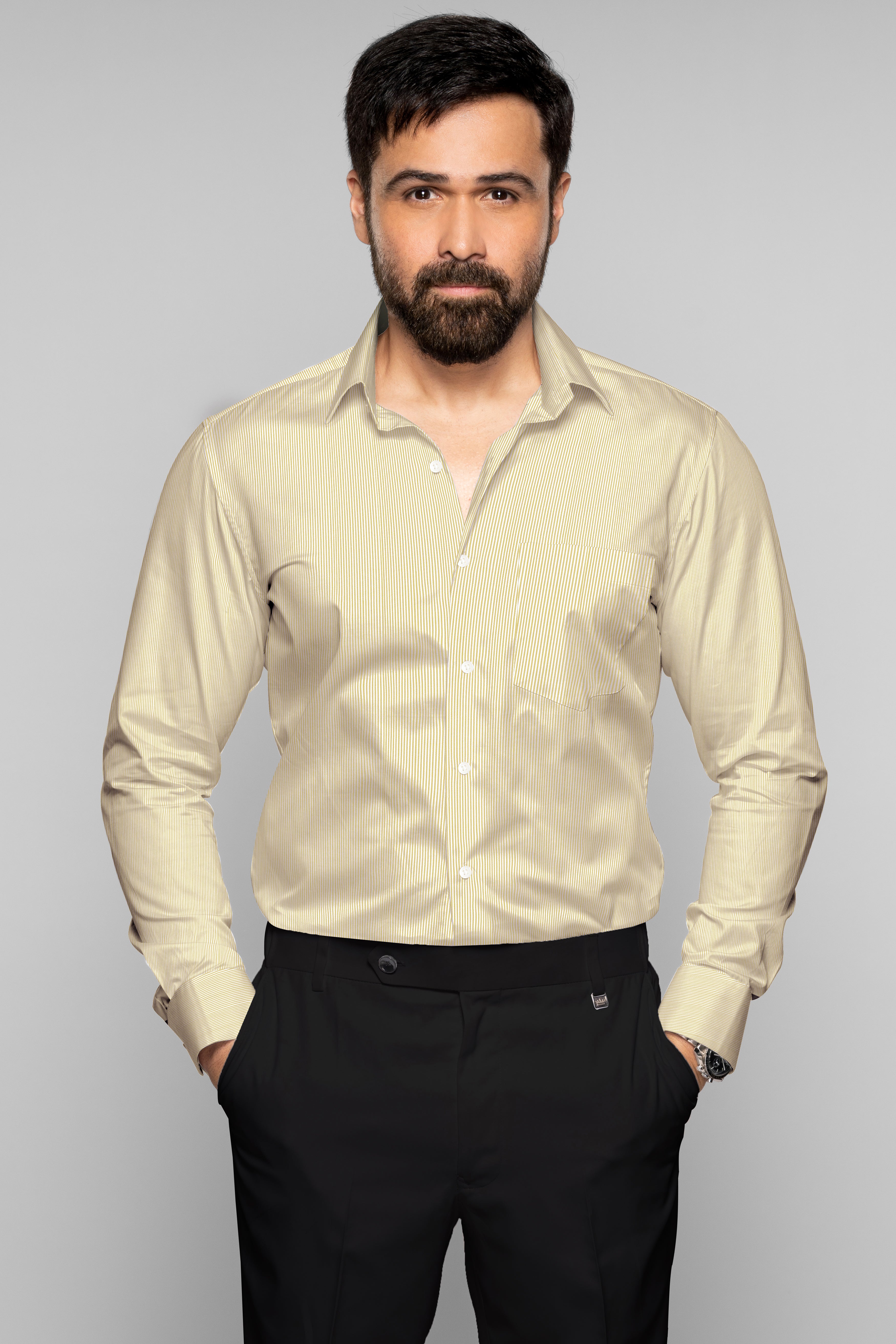 Desert Brown and White Pin Striped Premium Cotton Shirt