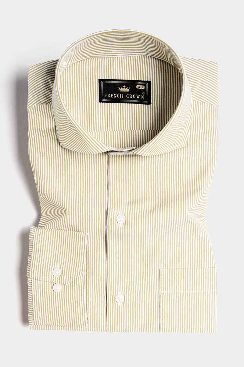 Desert Brown and White Pin Striped Premium Cotton Shirt