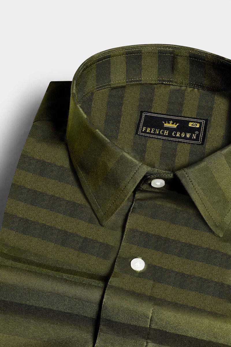 Hemlock Green Striped Dobby Textured Premium Giza Cotton Shirt
