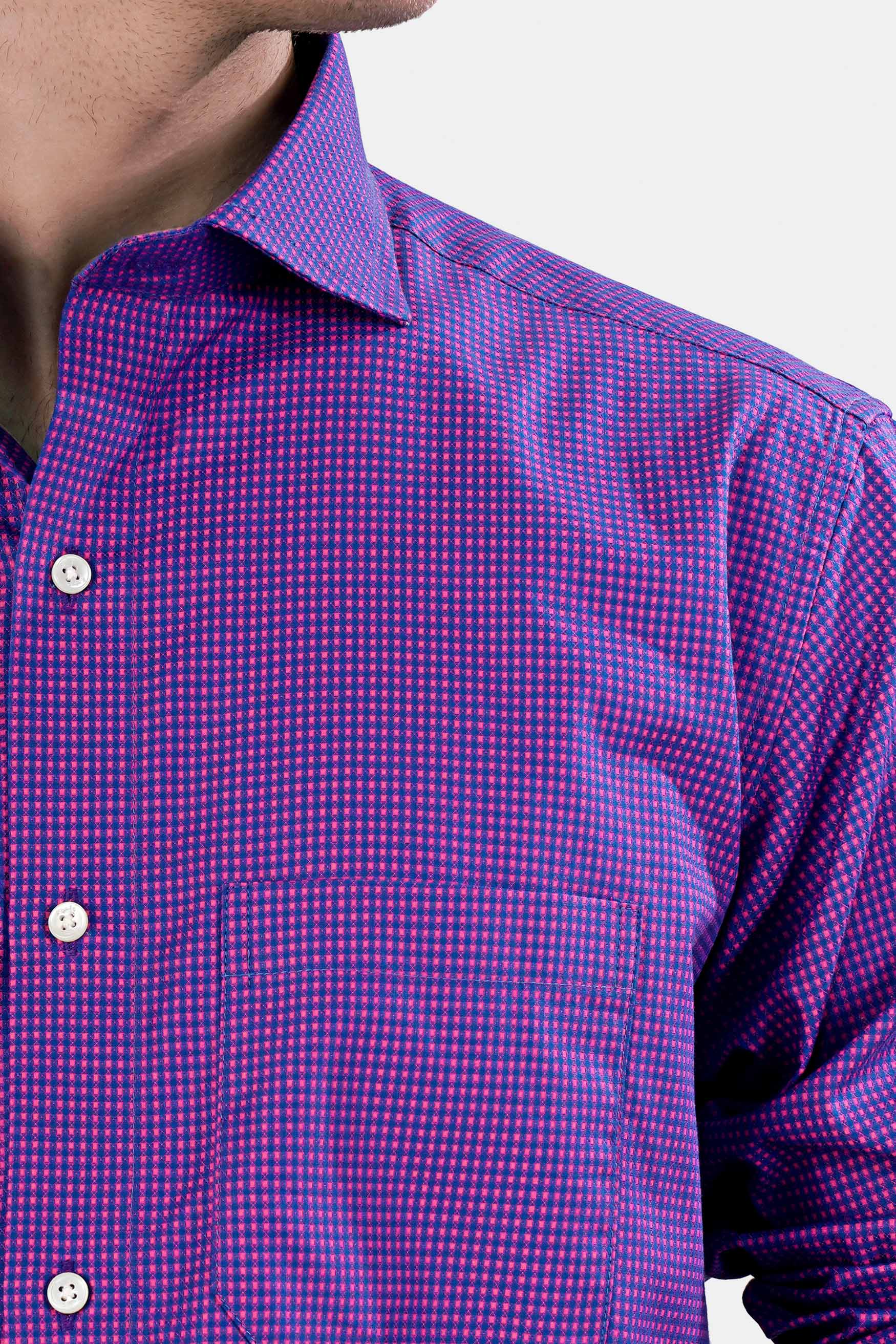 Catalina Blue and Cerise Pink Gingham Checkered Jacquard Textured Premium Giza Cotton Shirt