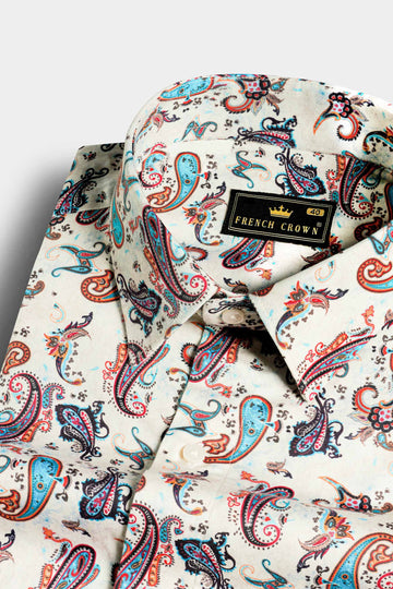 Merino Cream and Multicolour Paisley Printed Subtle Sheen Super Soft Premium Cotton Shirt