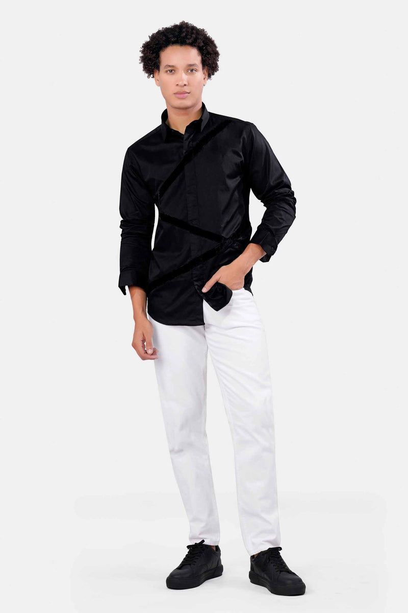 Jade Black Subtle Sheen Super Soft Premium Cotton Velvet Designer Shirt