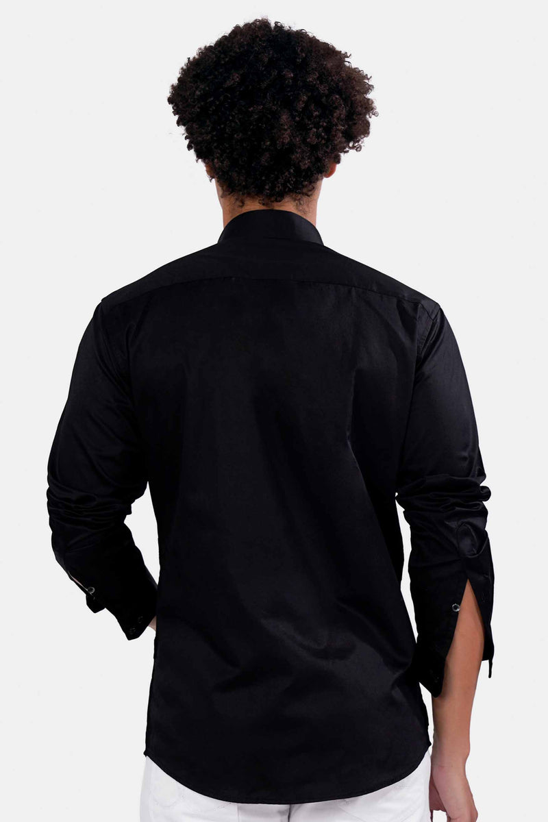 Jade Black Subtle Sheen Super Soft Premium Cotton Velvet Designer Shirt