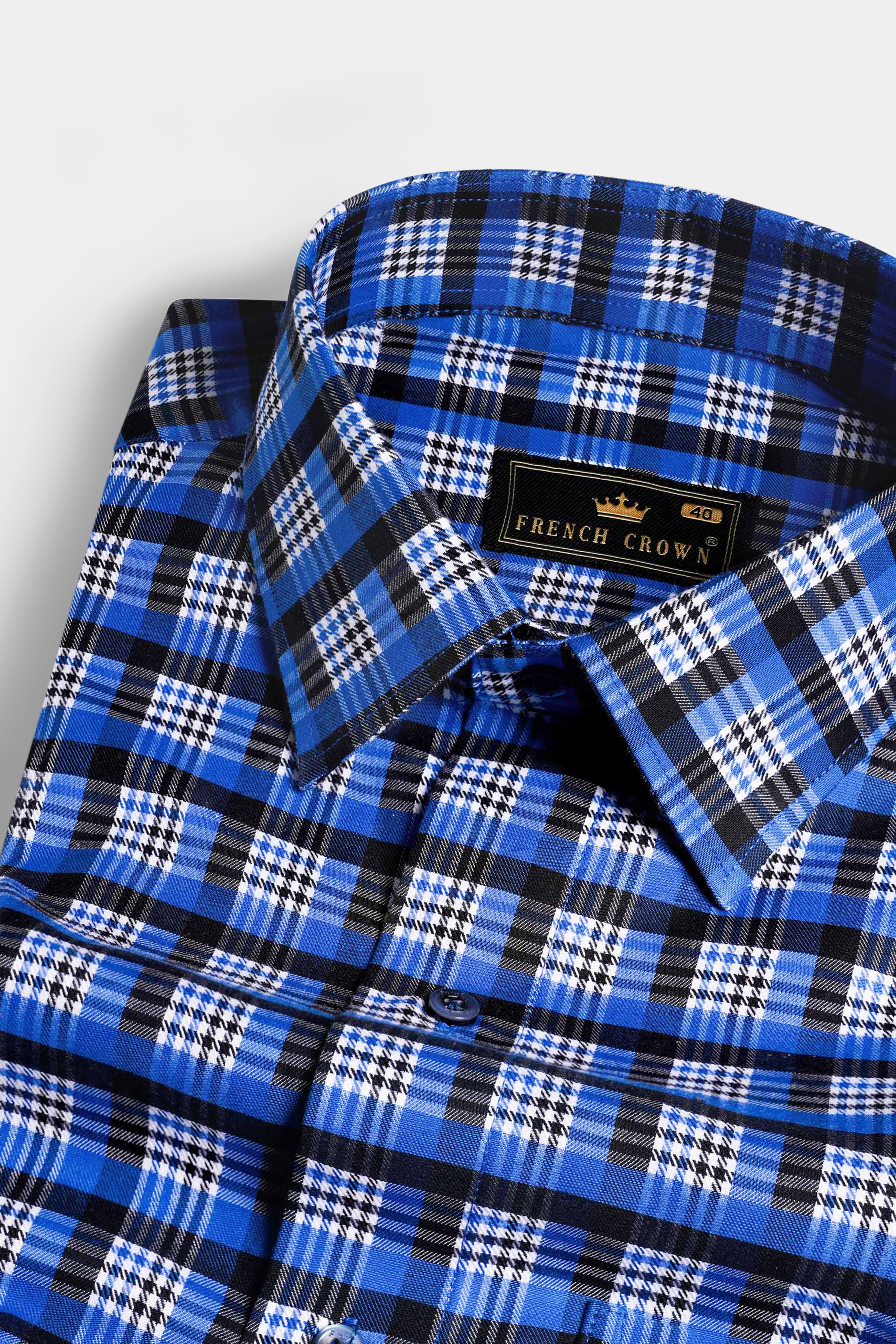 Azul Blue and Black Checkered Houndstooth Shirt