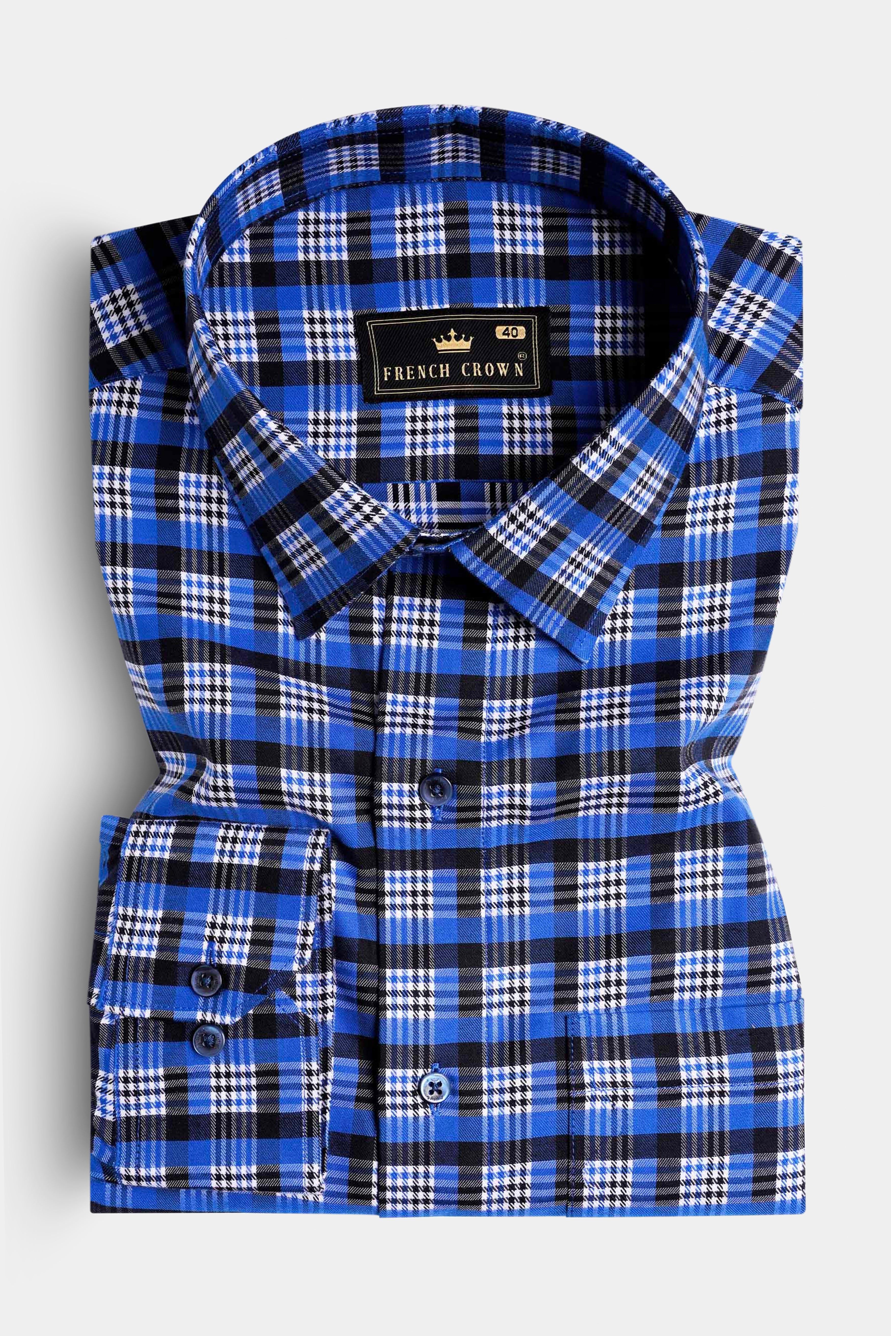 Azul Blue and Black Checkered Houndstooth Shirt