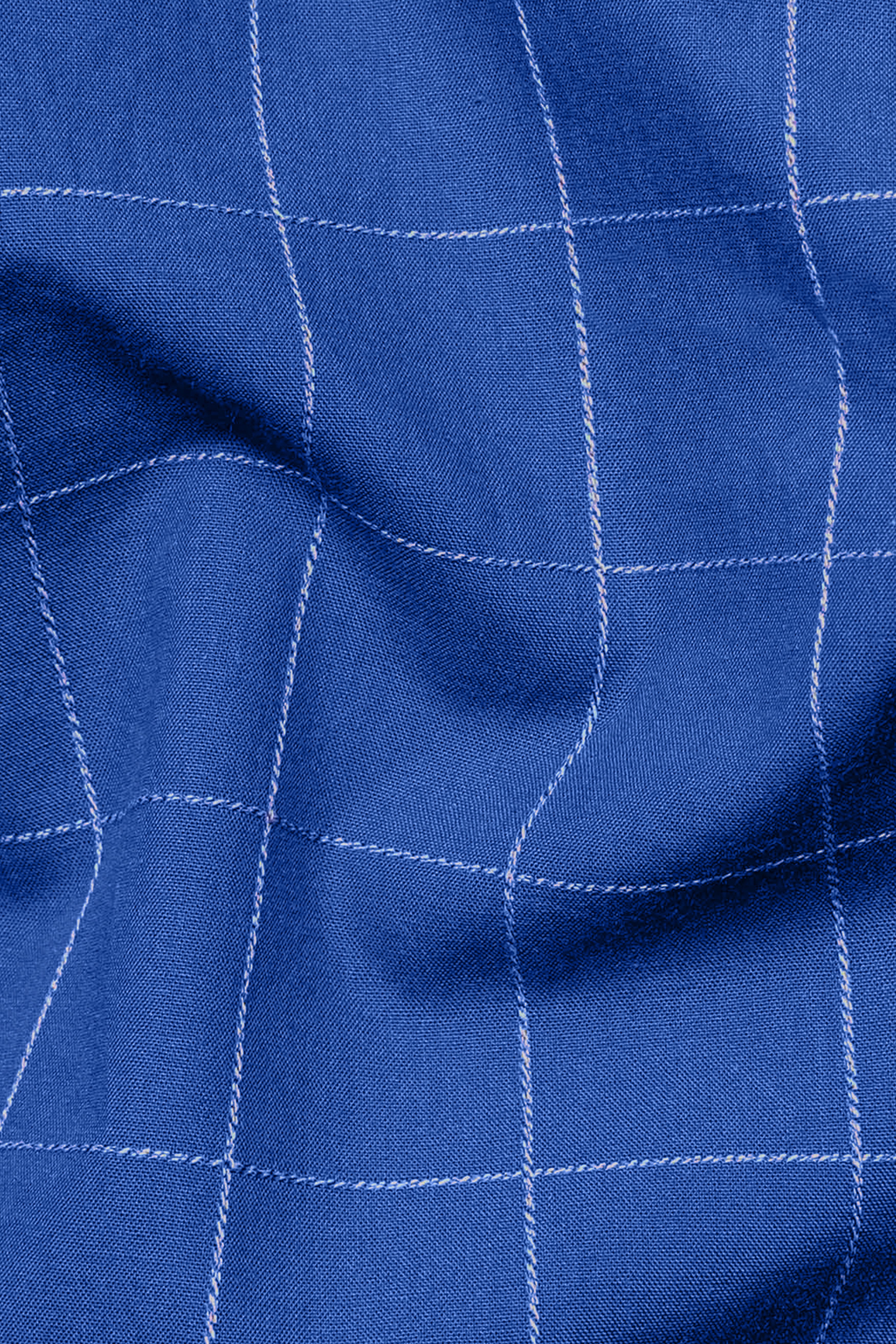 Cerulean Blue Windowpane Dobby Textured Premium Giza Cotton Shirt