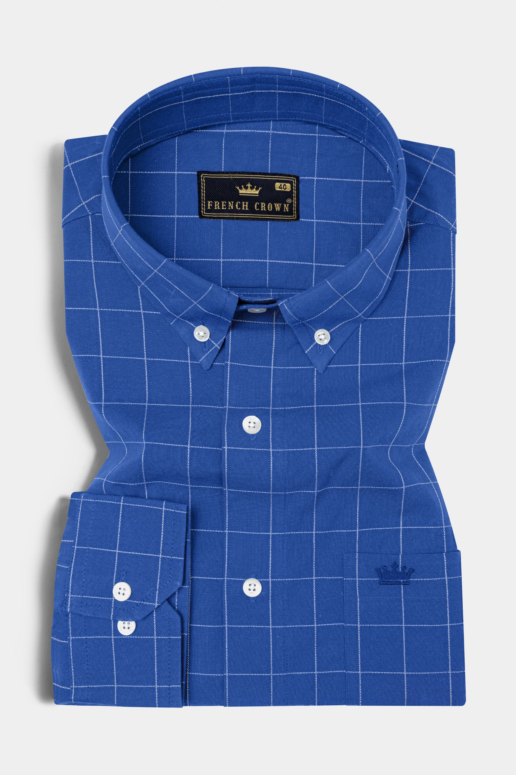 Cerulean Blue Windowpane Dobby Textured Premium Giza Cotton Shirt