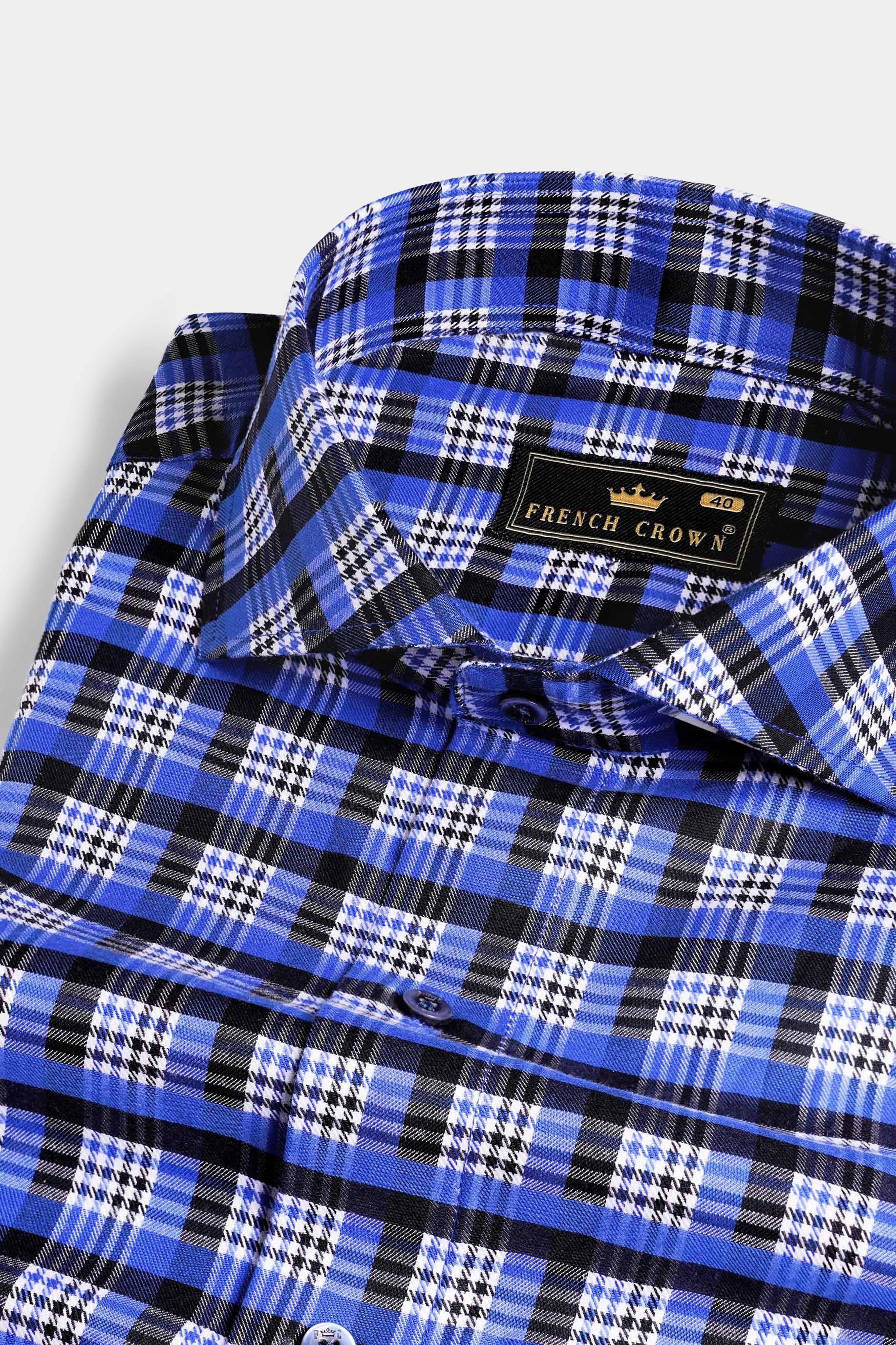 Azul Blue with White and Black Checkered Houndstooth Shirt