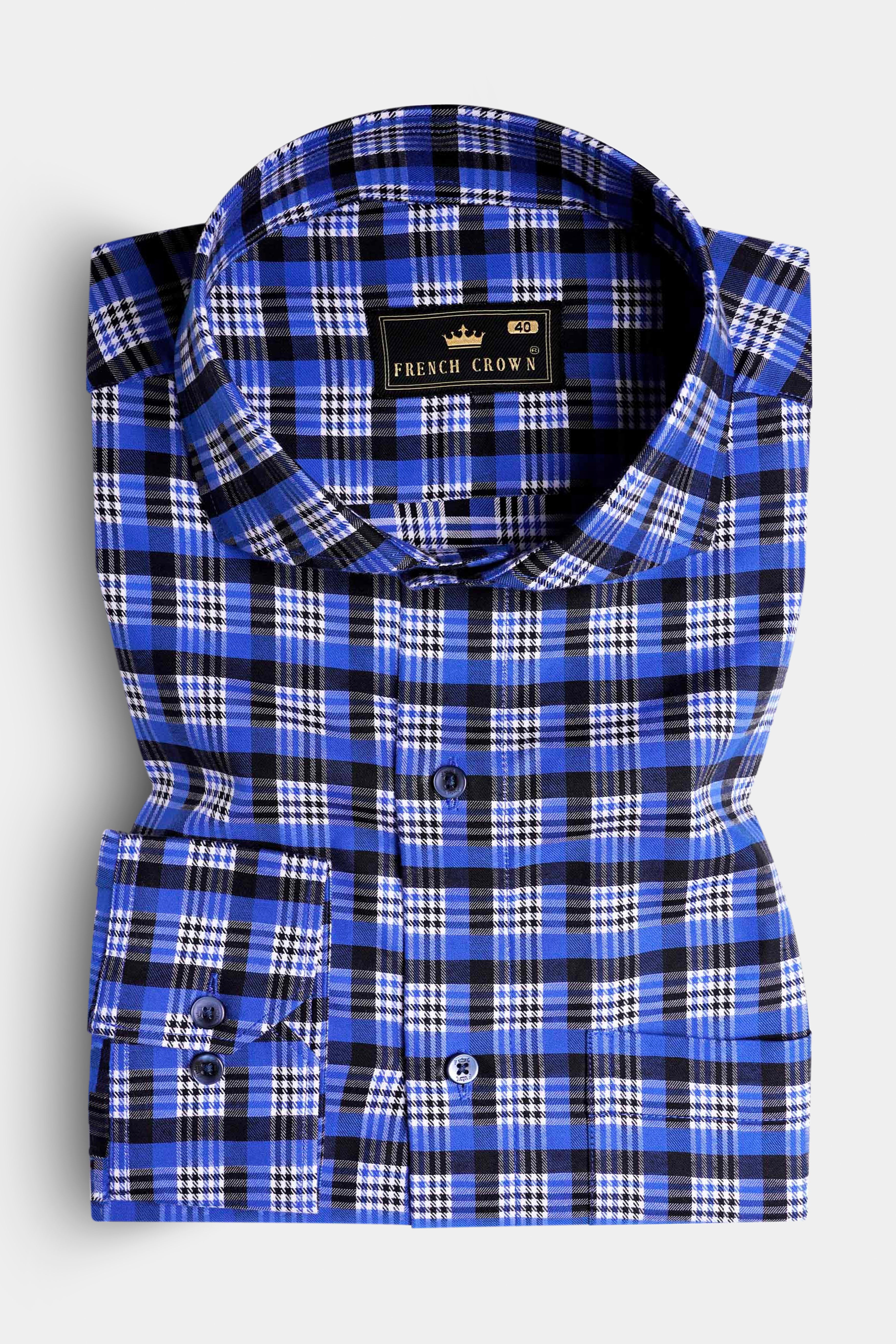 Azul Blue with White and Black Checkered Houndstooth Shirt