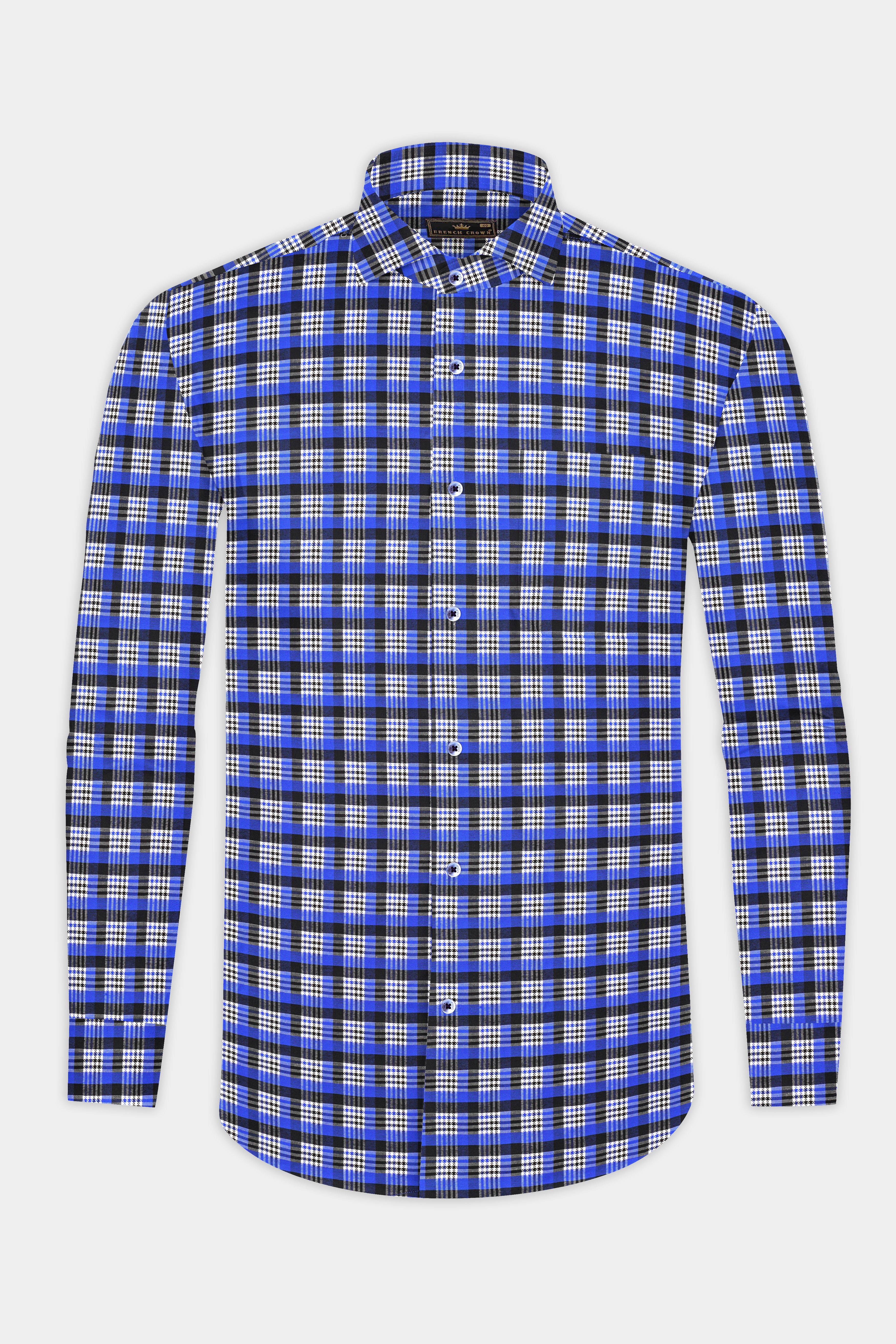 Azul Blue with White and Black Checkered Houndstooth Shirt