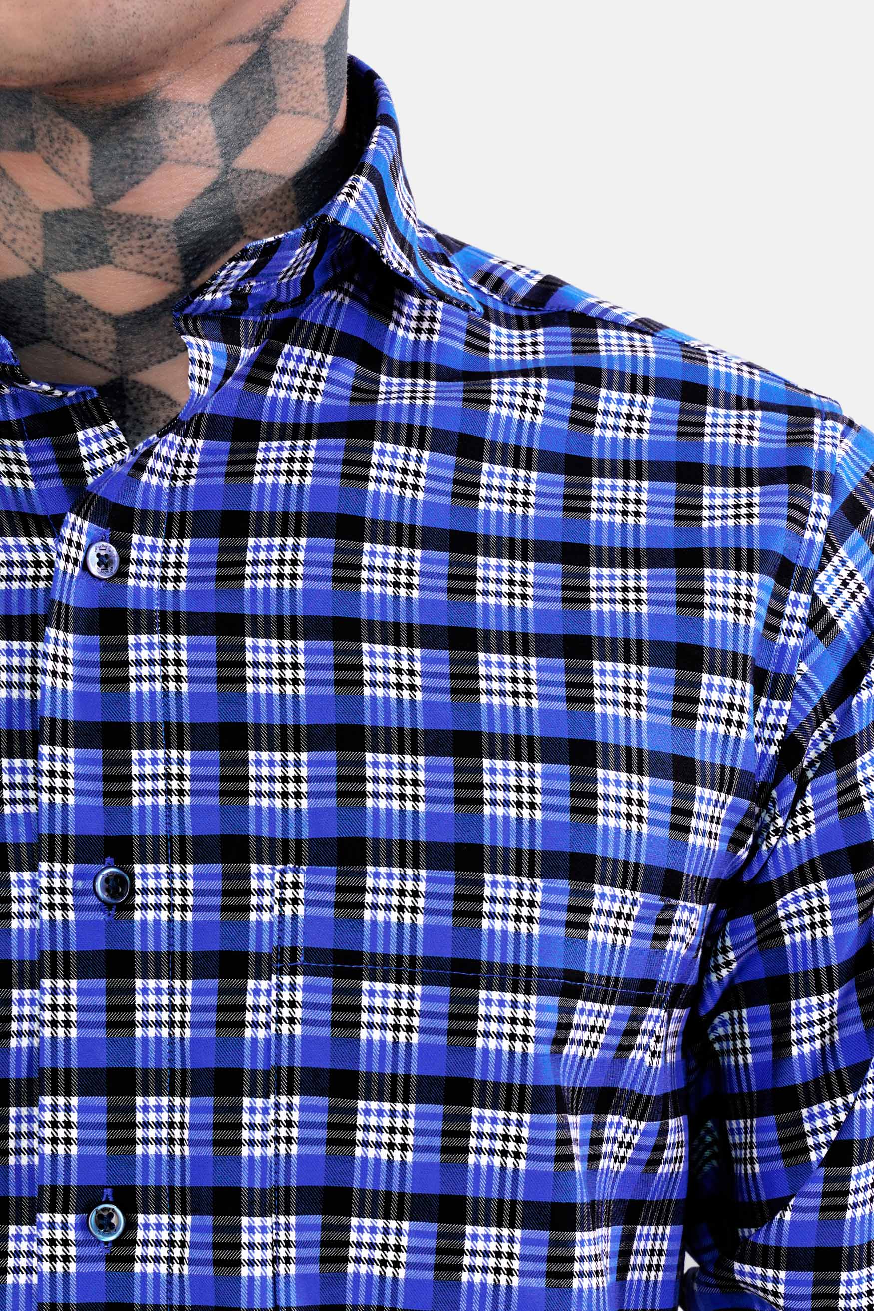 Azul Blue with White and Black Checkered Houndstooth Shirt