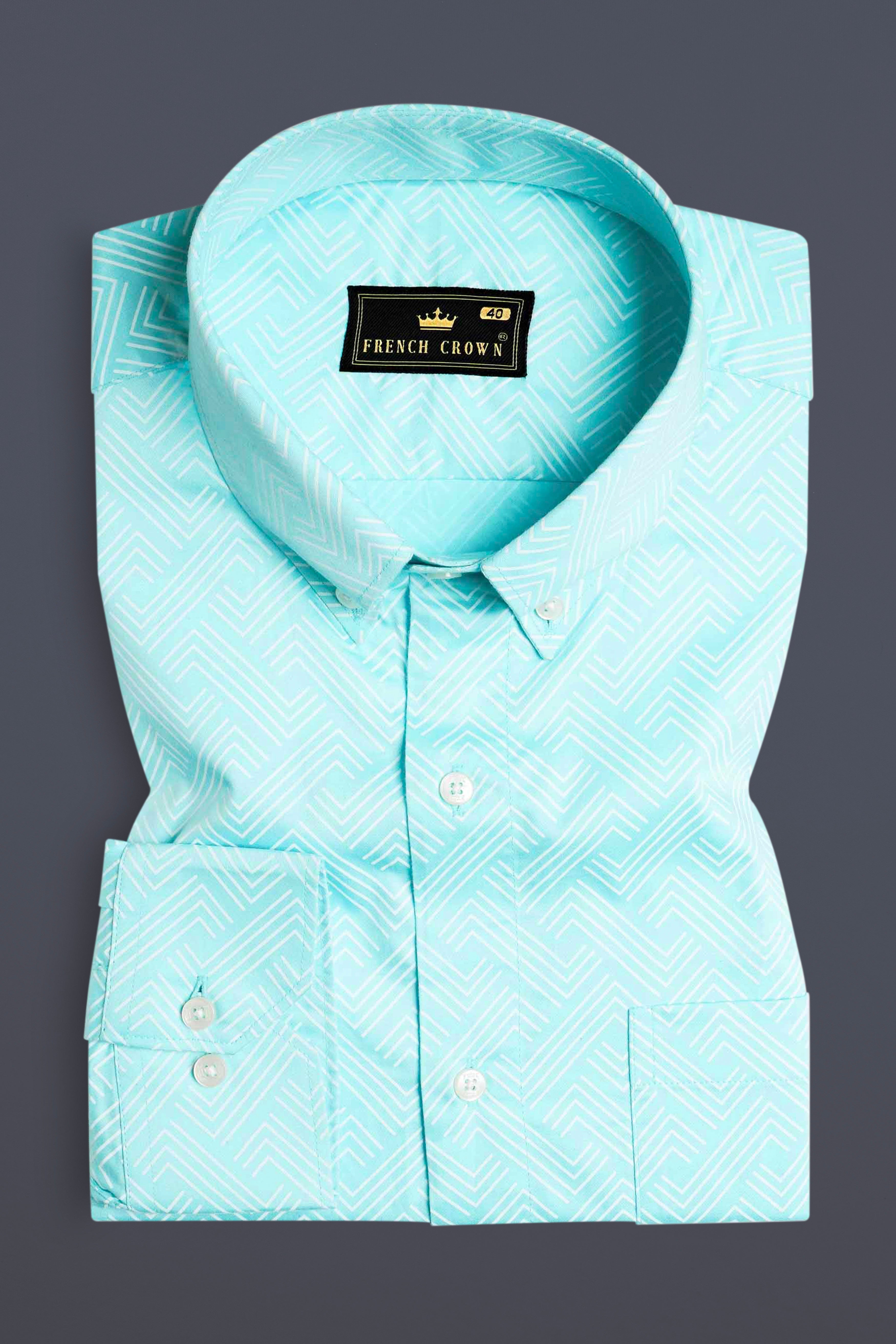 Charlotte Blue and White Printed Subtle Sheen Super Soft Premium Cotton Shirt