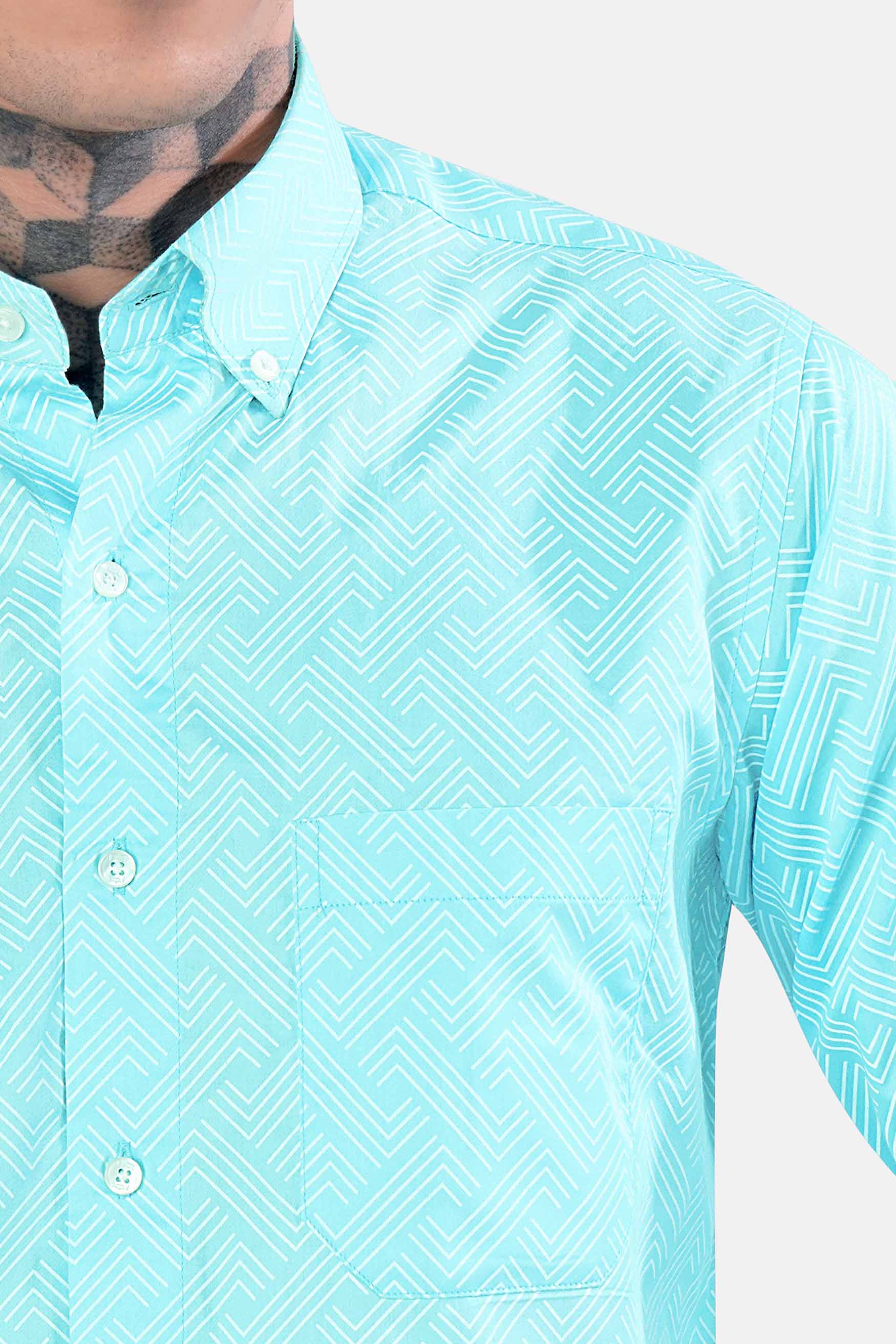 Charlotte Blue and White Printed Subtle Sheen Super Soft Premium Cotton Shirt